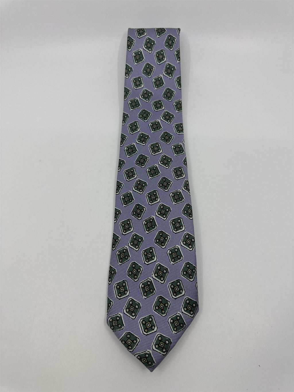 Light Blue Men's Neck Tie W/ Green Blocks Polo Ralph Lauren