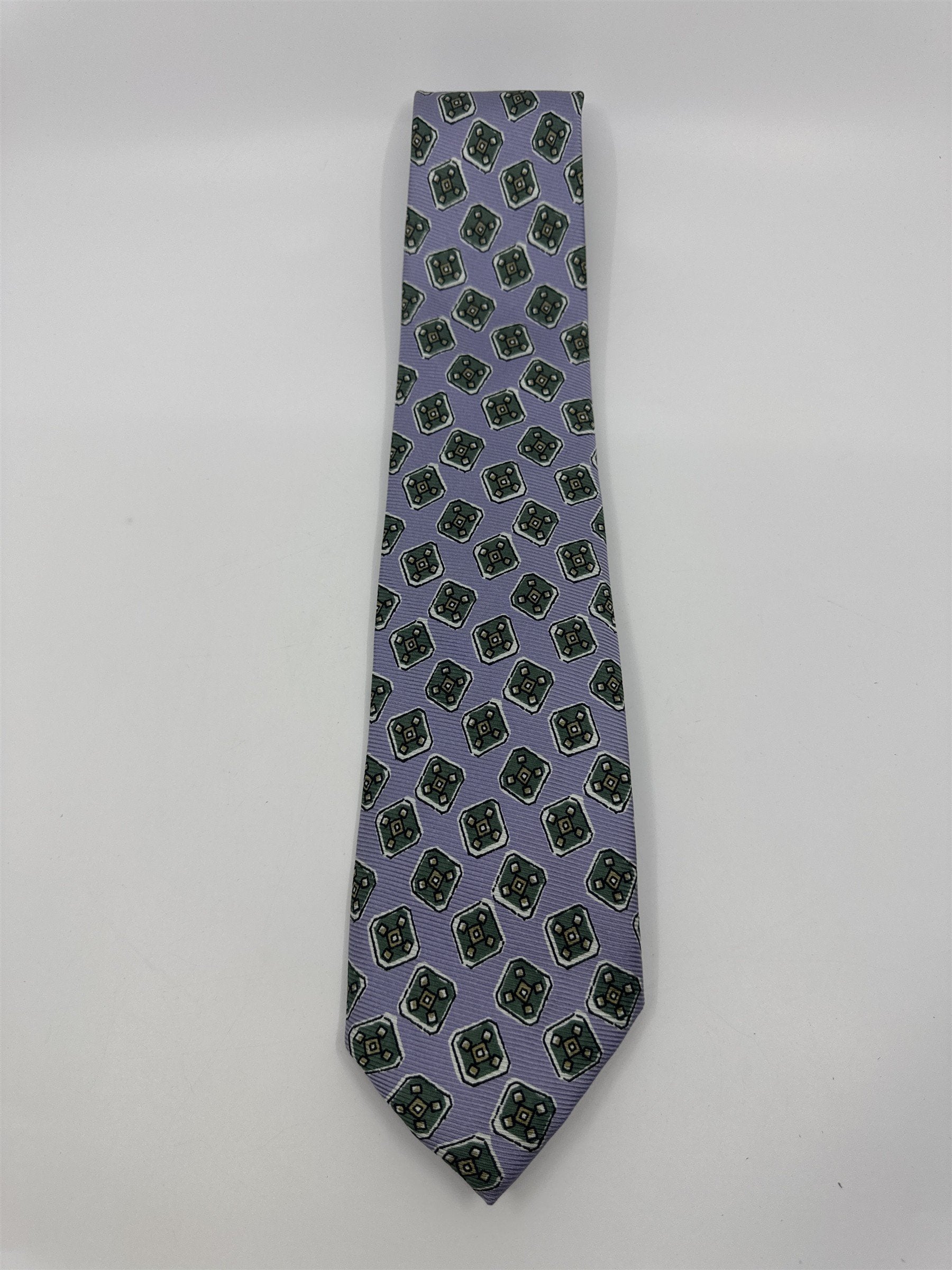 Light Blue Men's Neck Tie W/ Green Blocks Polo Ralph Lauren