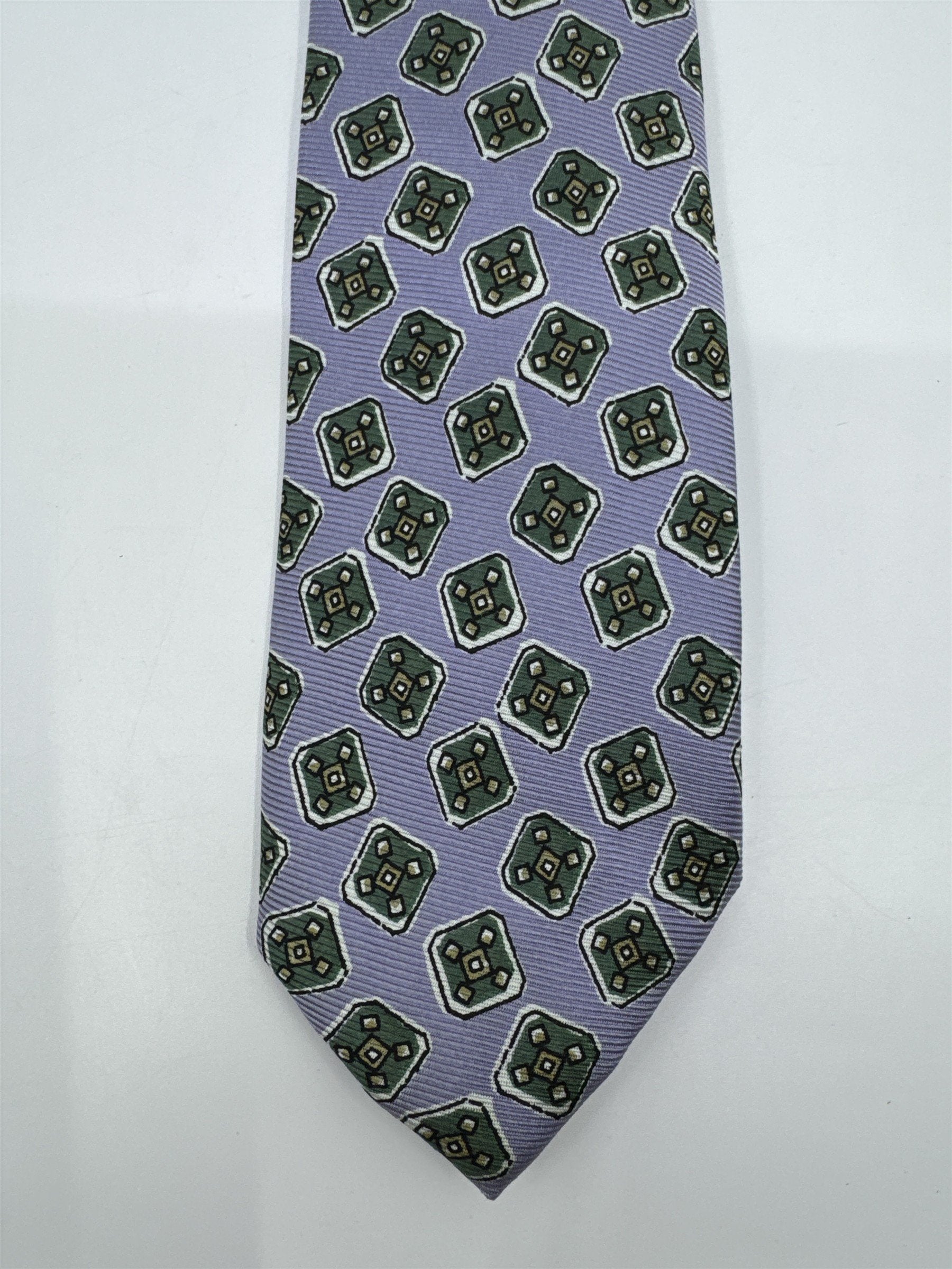 Light Blue Men's Neck Tie W/ Green Blocks Polo Ralph Lauren