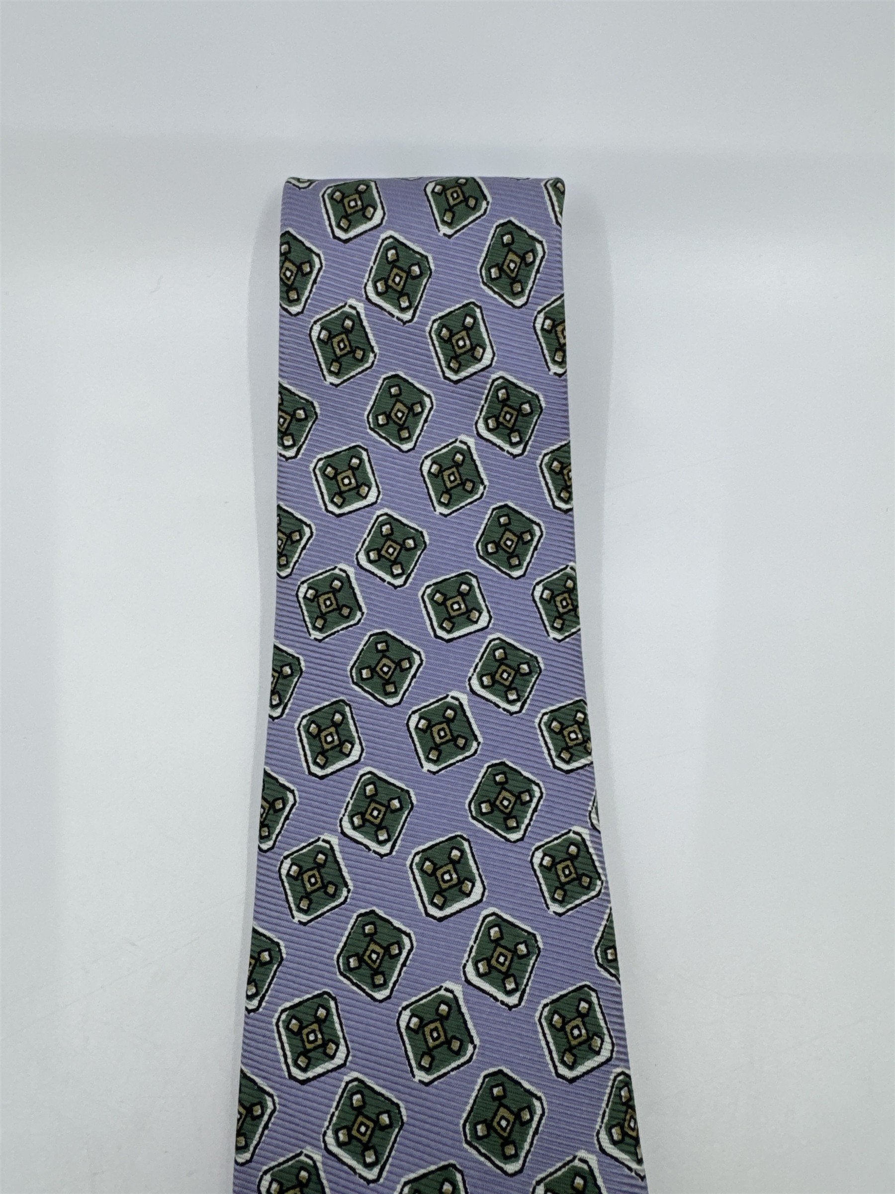 Light Blue Men's Neck Tie W/ Green Blocks Polo Ralph Lauren