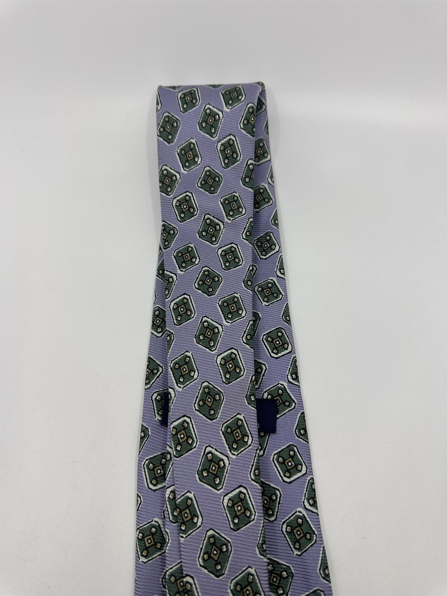 Light Blue Men's Neck Tie W/ Green Blocks Polo Ralph Lauren
