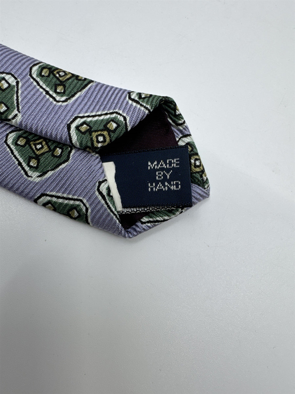 Light Blue Men's Neck Tie W/ Green Blocks Polo Ralph Lauren