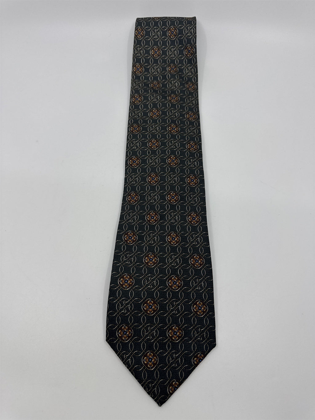 Today's Man Made In Italy Green and Orange Medallion Patten Men's Neck Tie