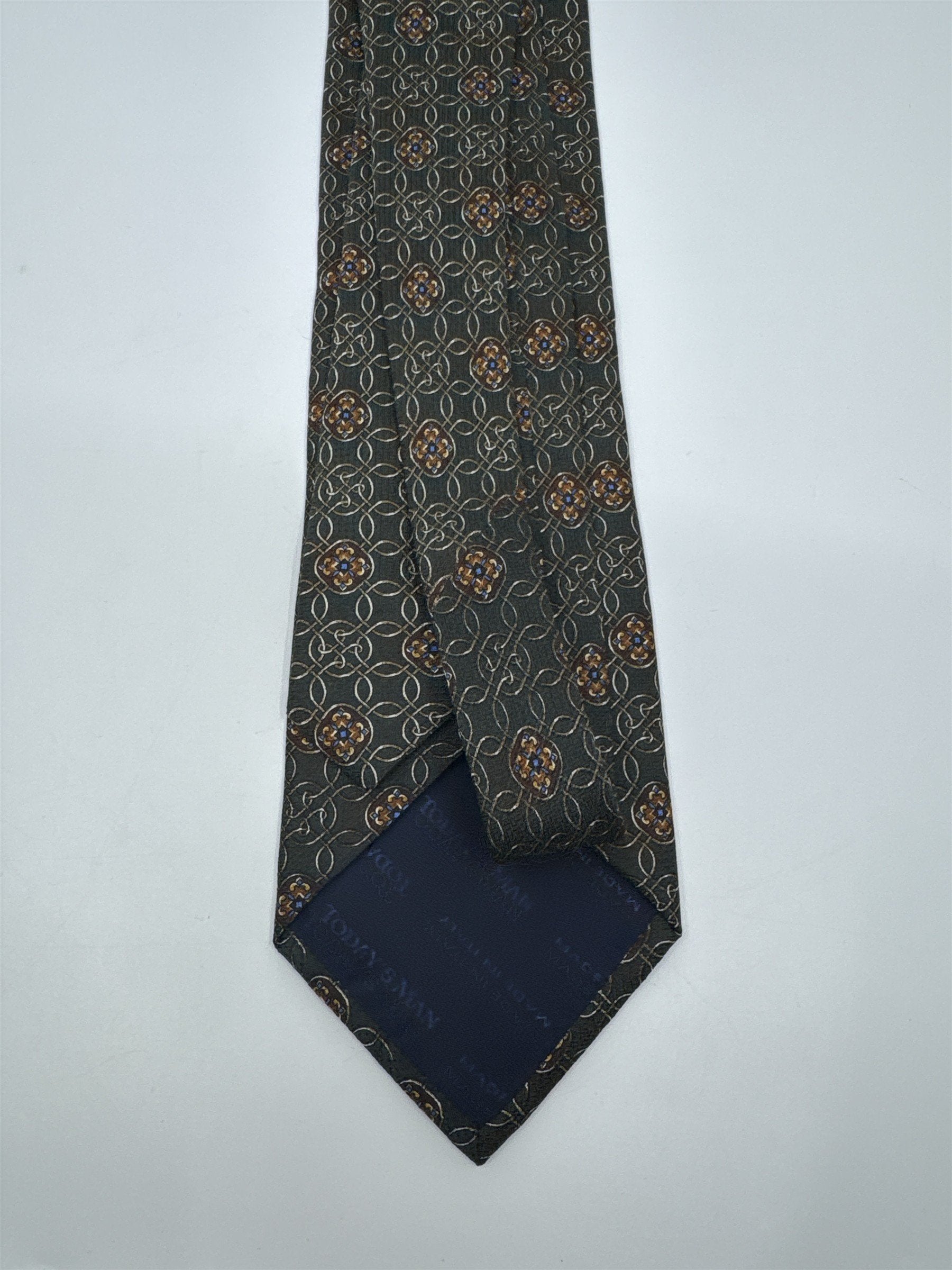 Today's Man Made In Italy Green and Orange Medallion Patten Men's Neck Tie