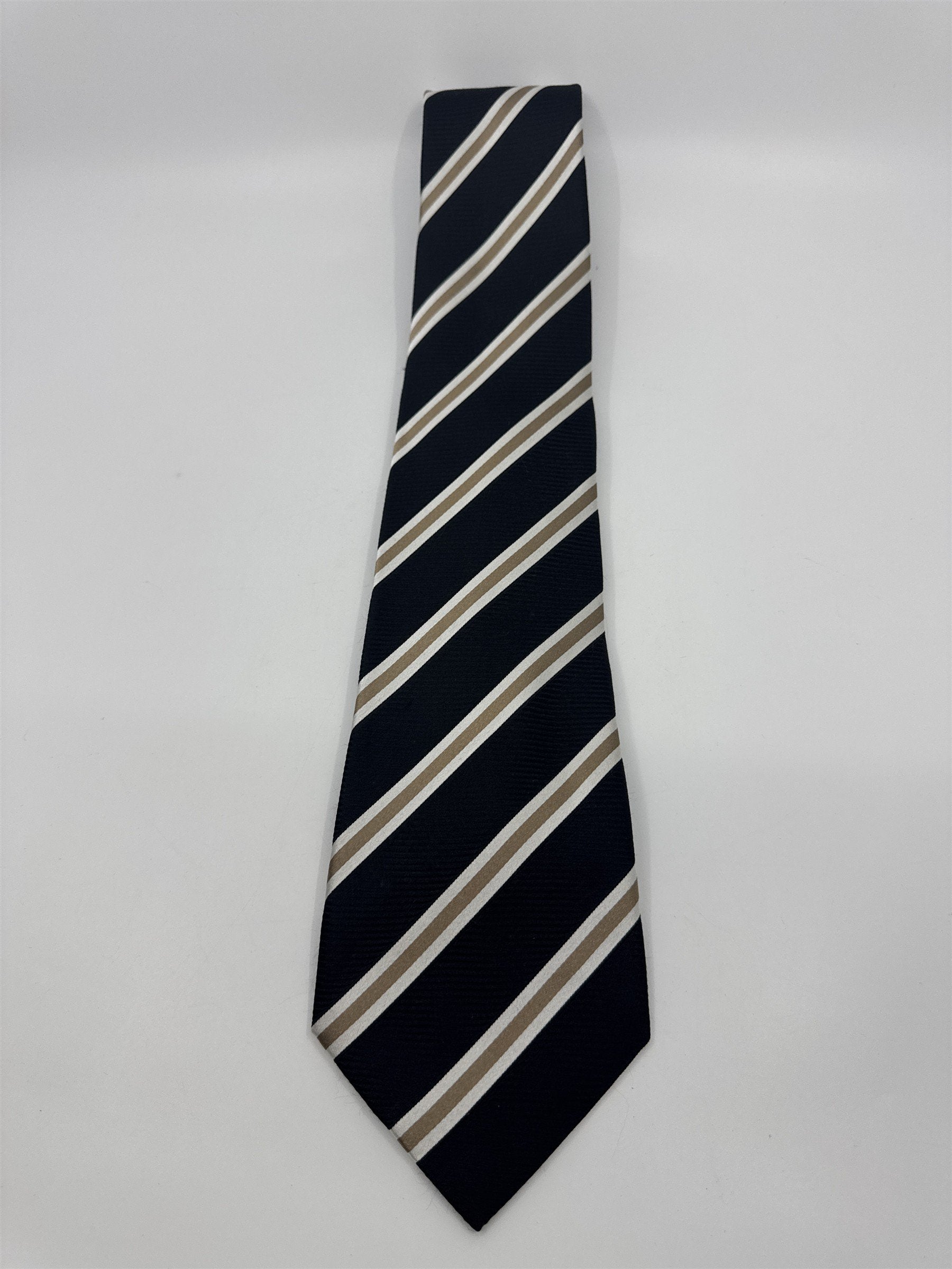 Sean John Fine Tailoring Black, Brown And White Striped Men's Neck Tie
