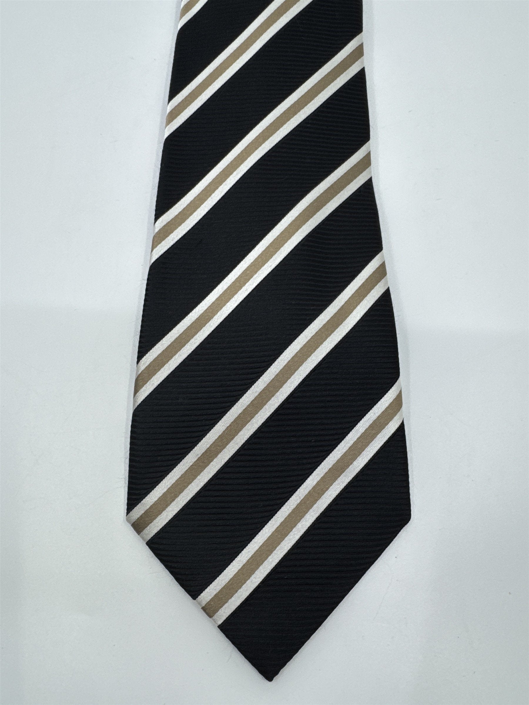 Sean John Fine Tailoring Black, Brown And White Striped Men's Neck Tie
