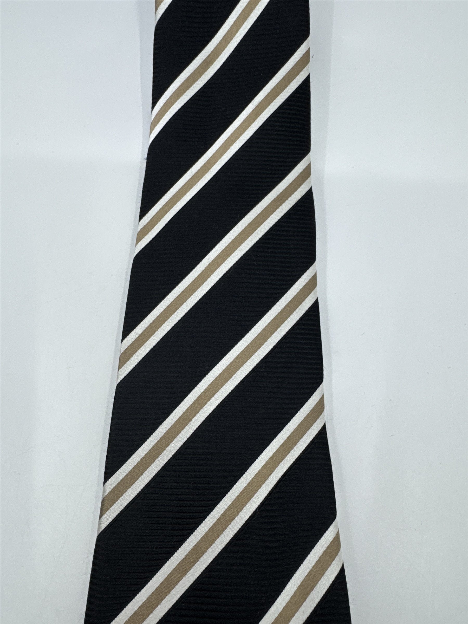 Sean John Fine Tailoring Black, Brown And White Striped Men's Neck Tie