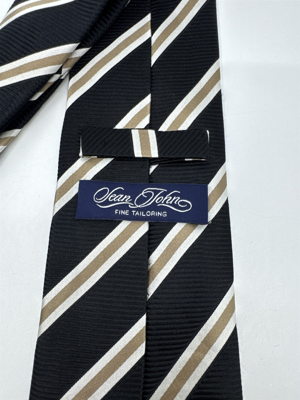 Sean John Fine Tailoring Black, Brown And White Striped Men's Neck Tie