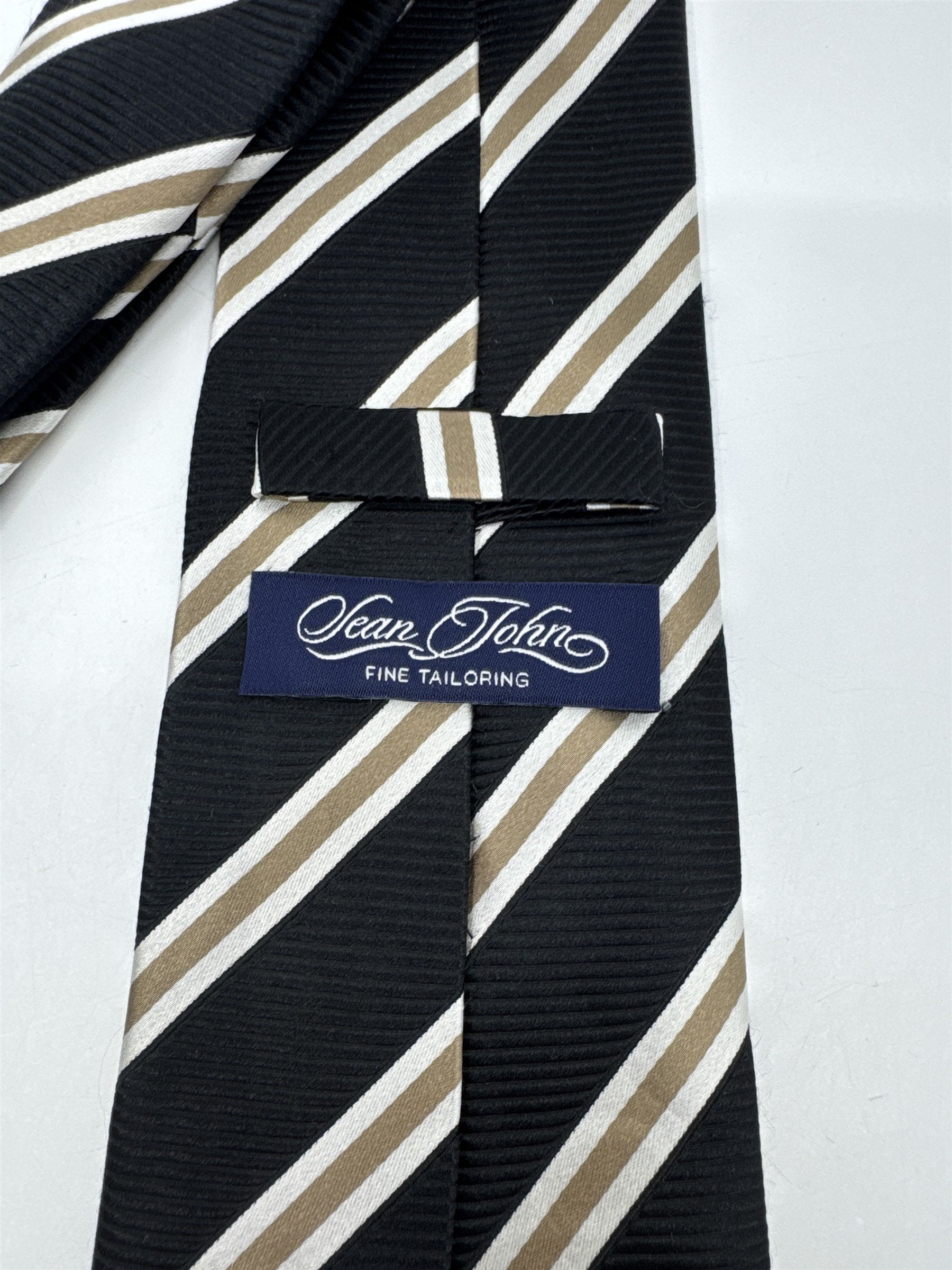 Sean John Fine Tailoring Black, Brown And White Striped Men's Neck Tie