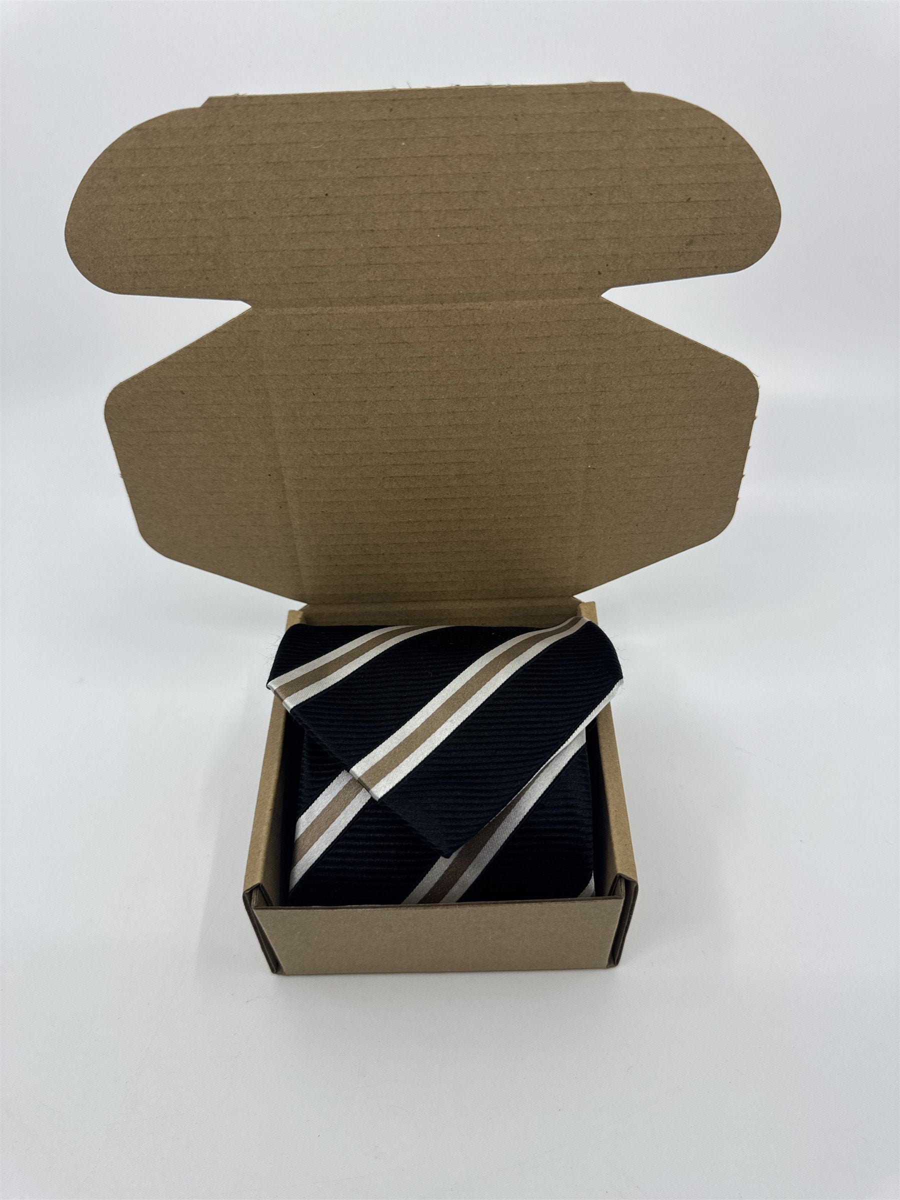 Sean John Fine Tailoring Black, Brown And White Striped Men's Neck Tie