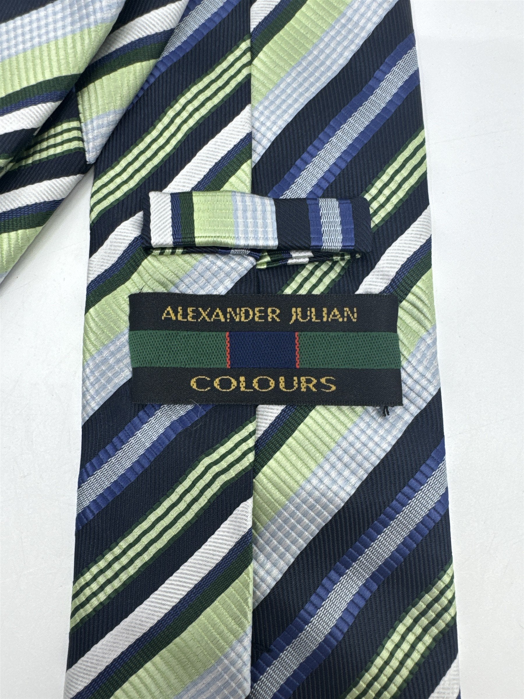 Alexander Julian Colours Green, Blue and Silver Striped Men's Neck Tie