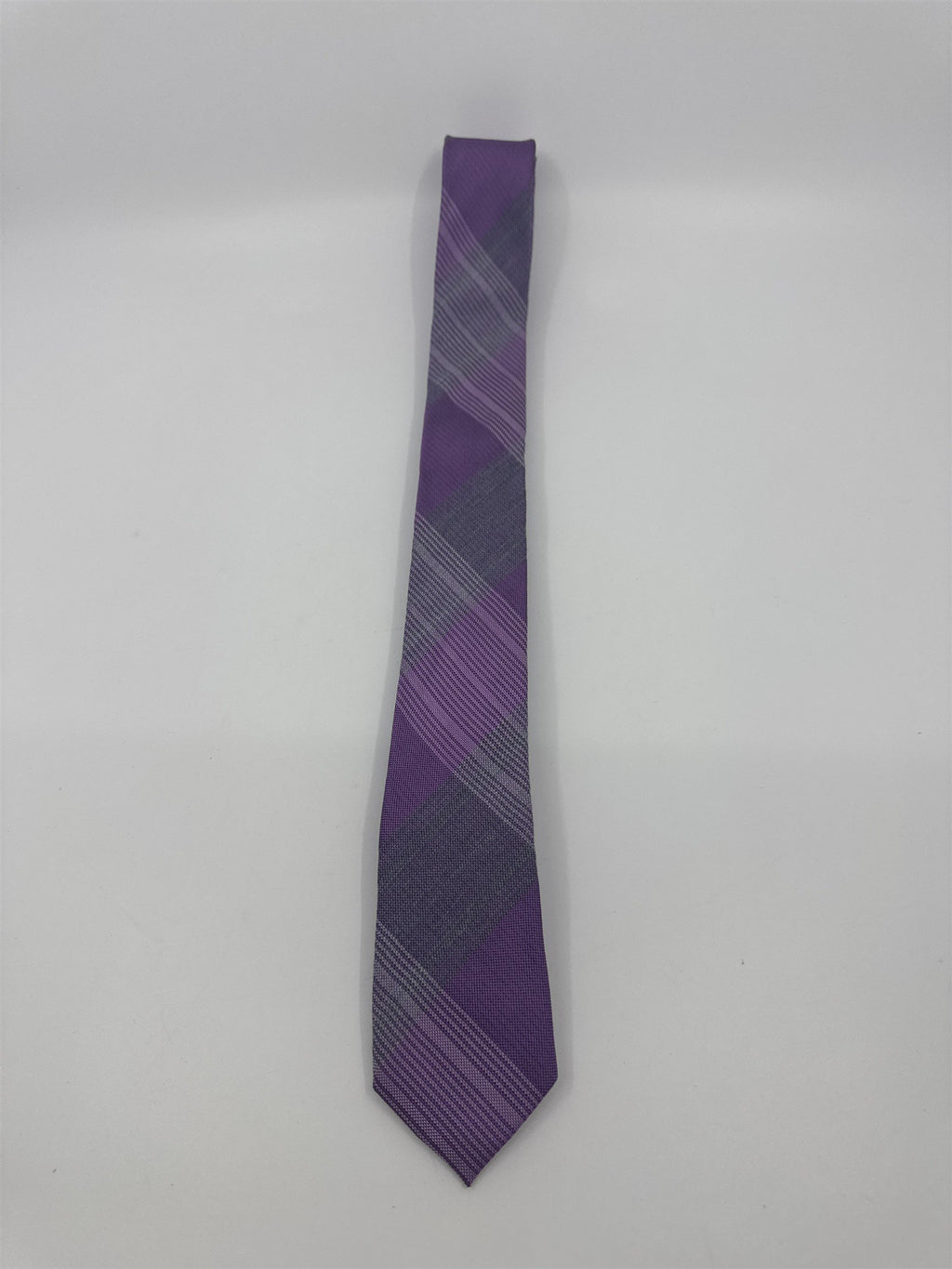 Calvin Klein Purple And Grey Plaid Slim Men's Neck Tie