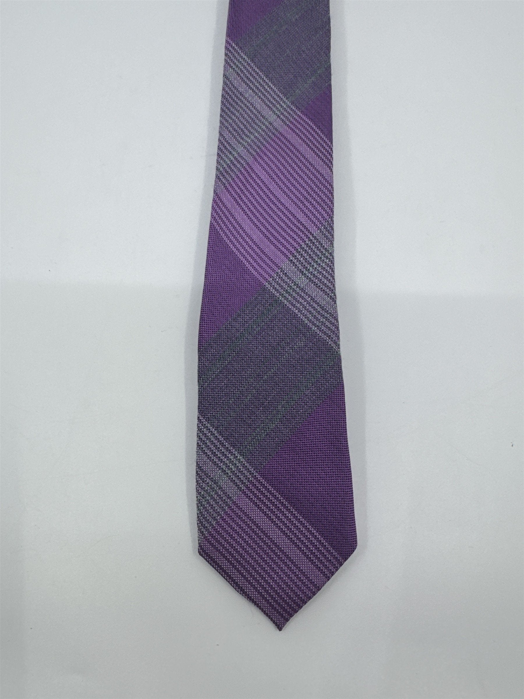 Calvin Klein Purple And Grey Plaid Slim Men's Neck Tie