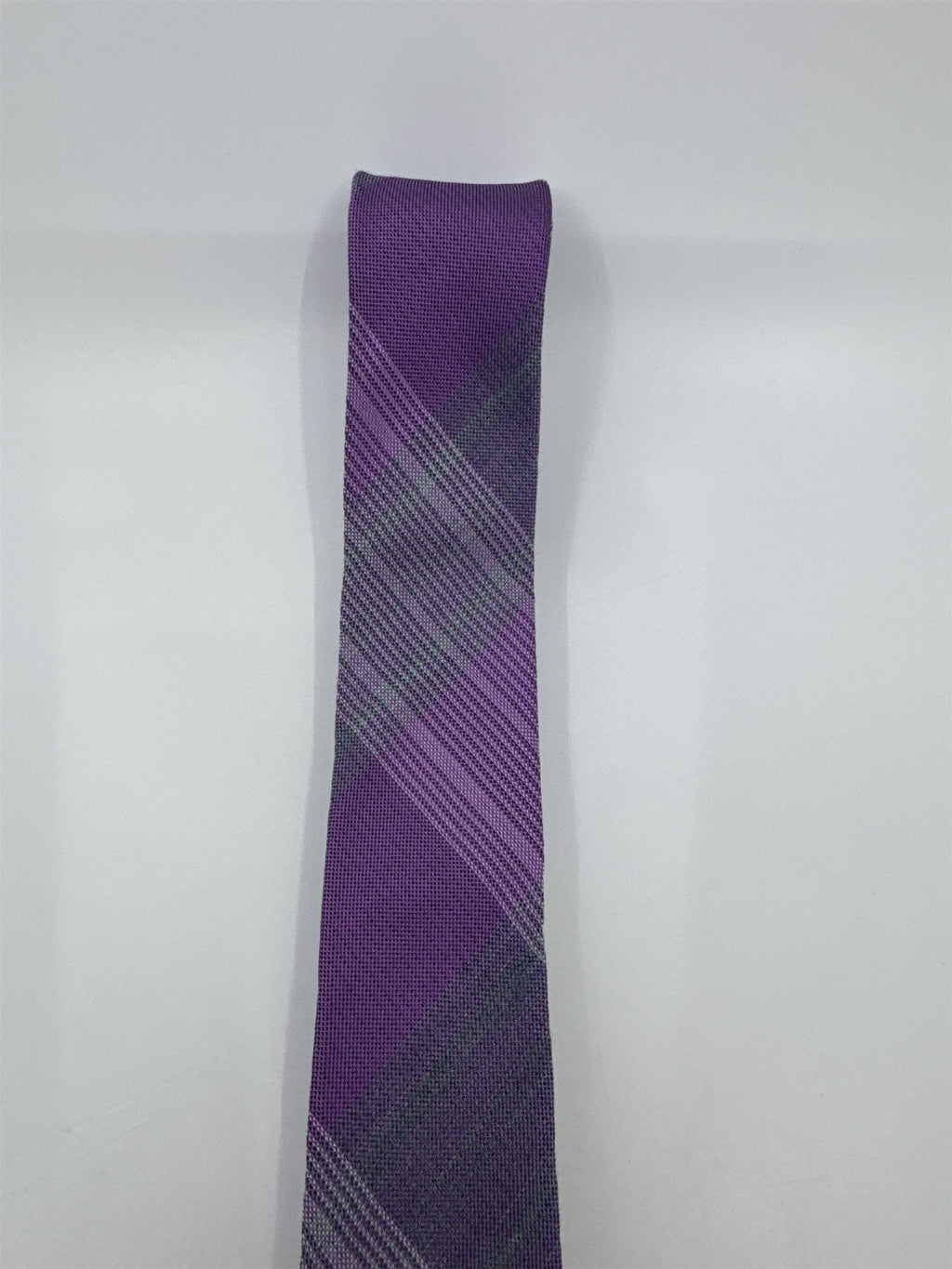 Calvin Klein Purple And Grey Plaid Slim Men's Neck Tie