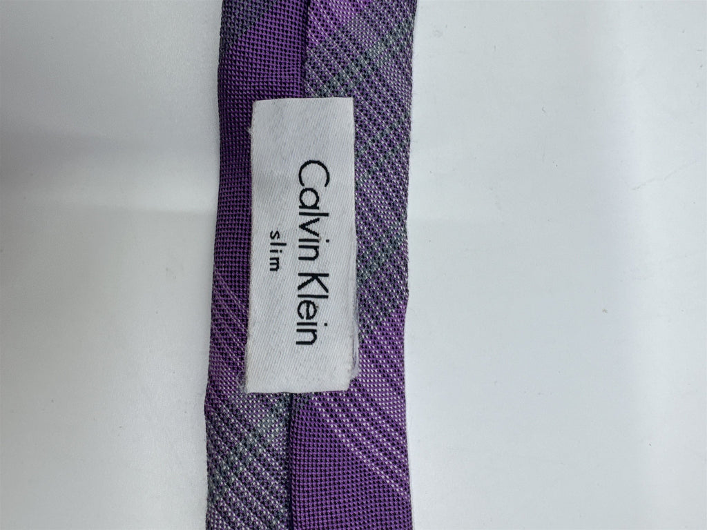 Calvin Klein Purple And Grey Plaid Slim Men's Neck Tie