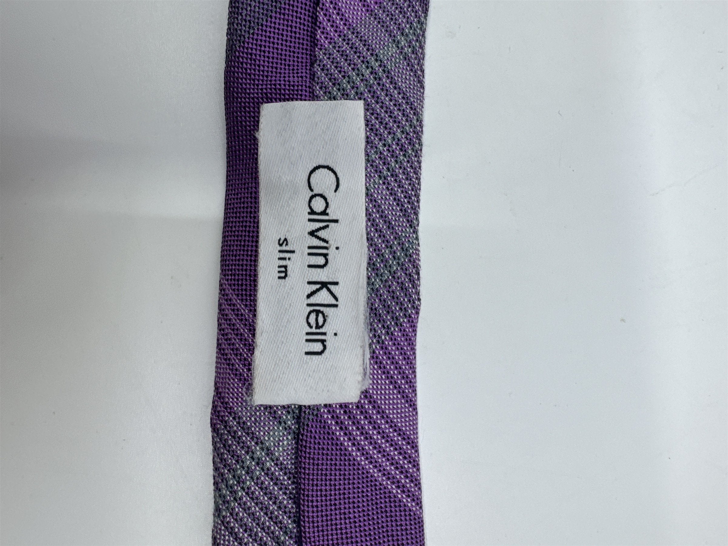 Calvin Klein Purple And Grey Plaid Slim Men's Neck Tie
