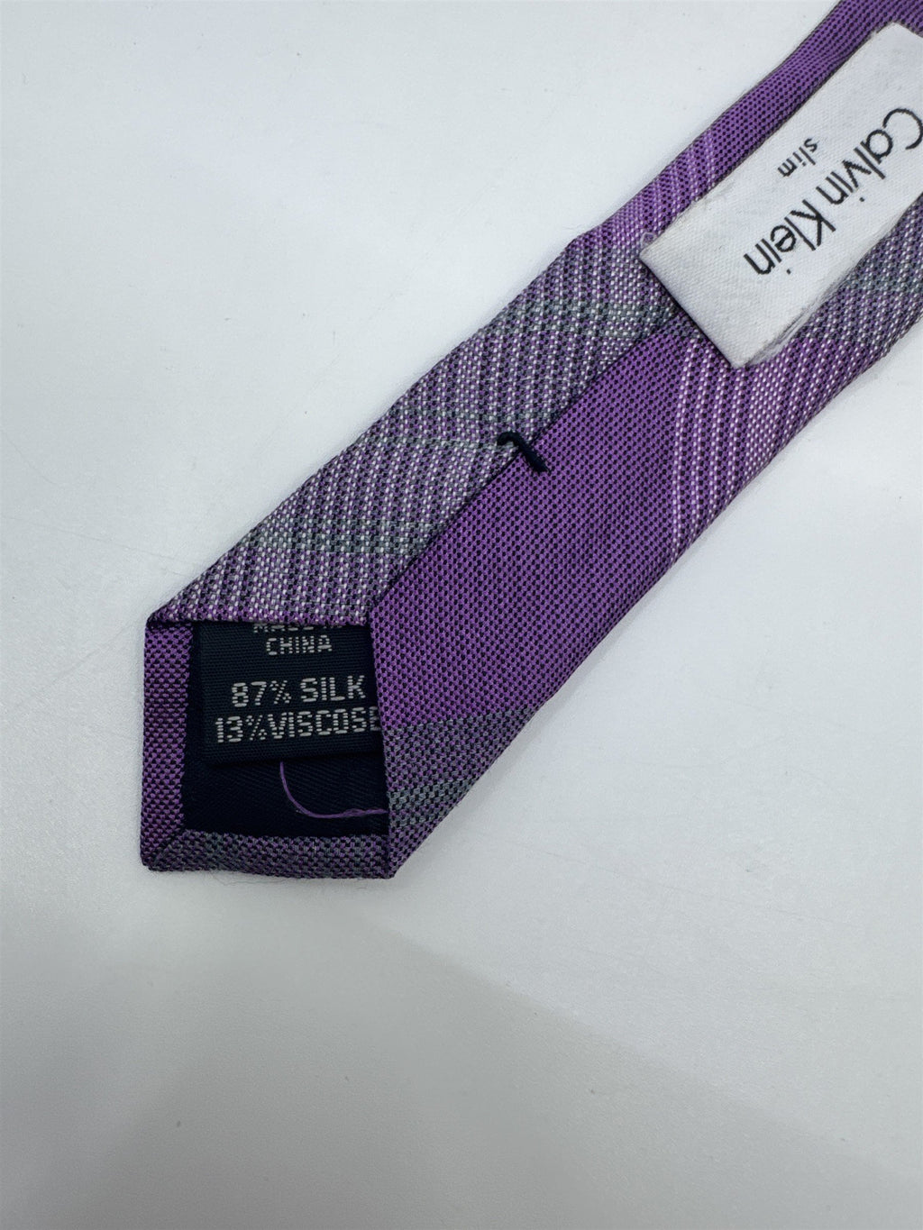 Calvin Klein Purple And Grey Plaid Slim Men's Neck Tie