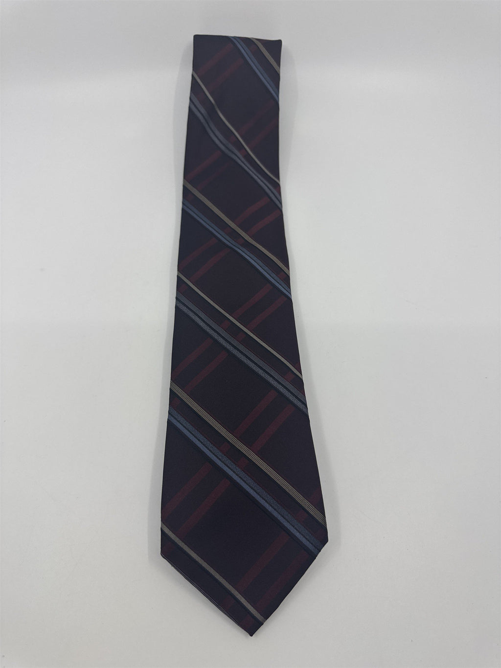Claiborne Maroon, Gold And Grey Plaid Men's Neck Tie