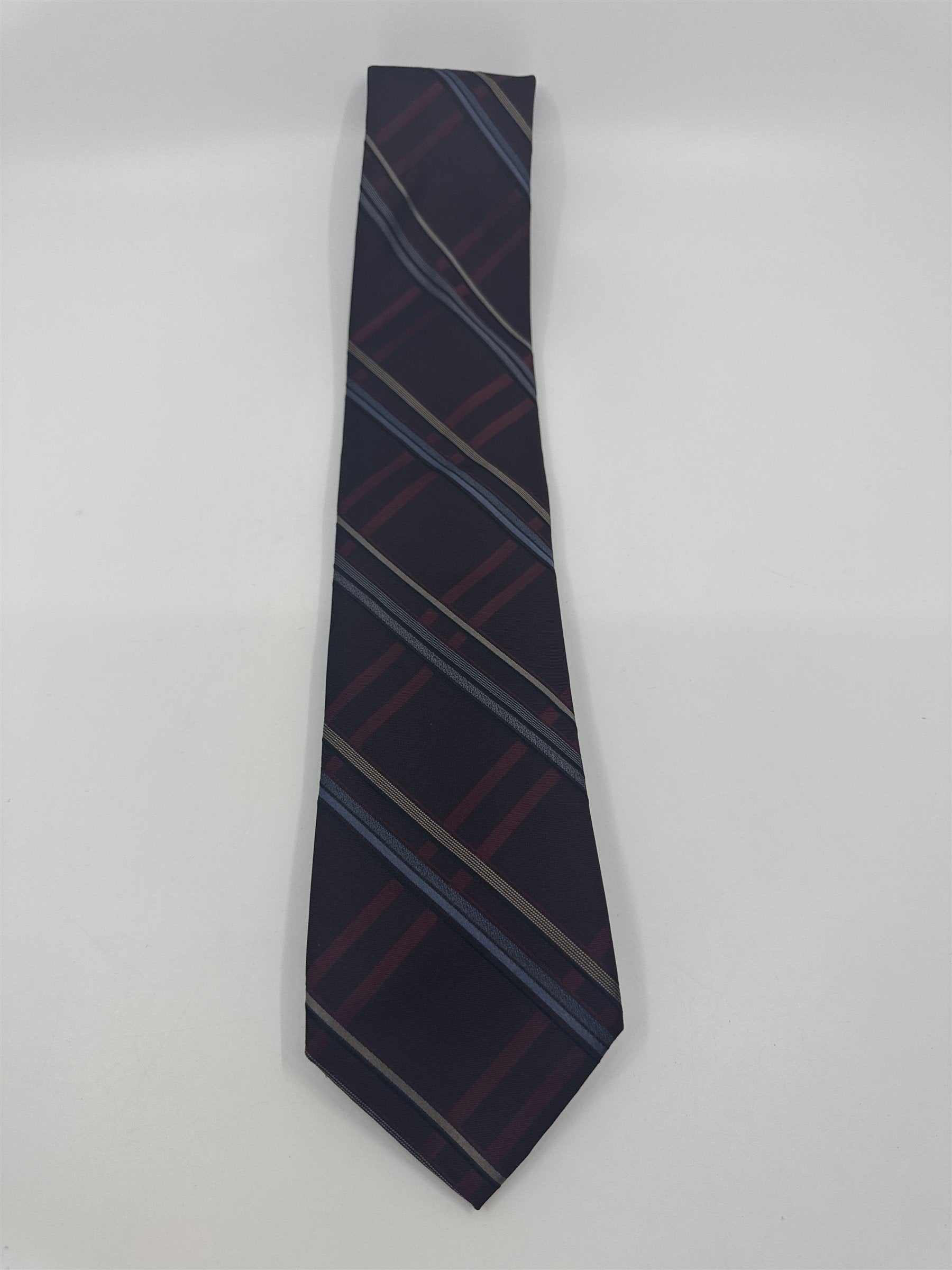 Claiborne Maroon, Gold And Grey Plaid Men's Neck Tie