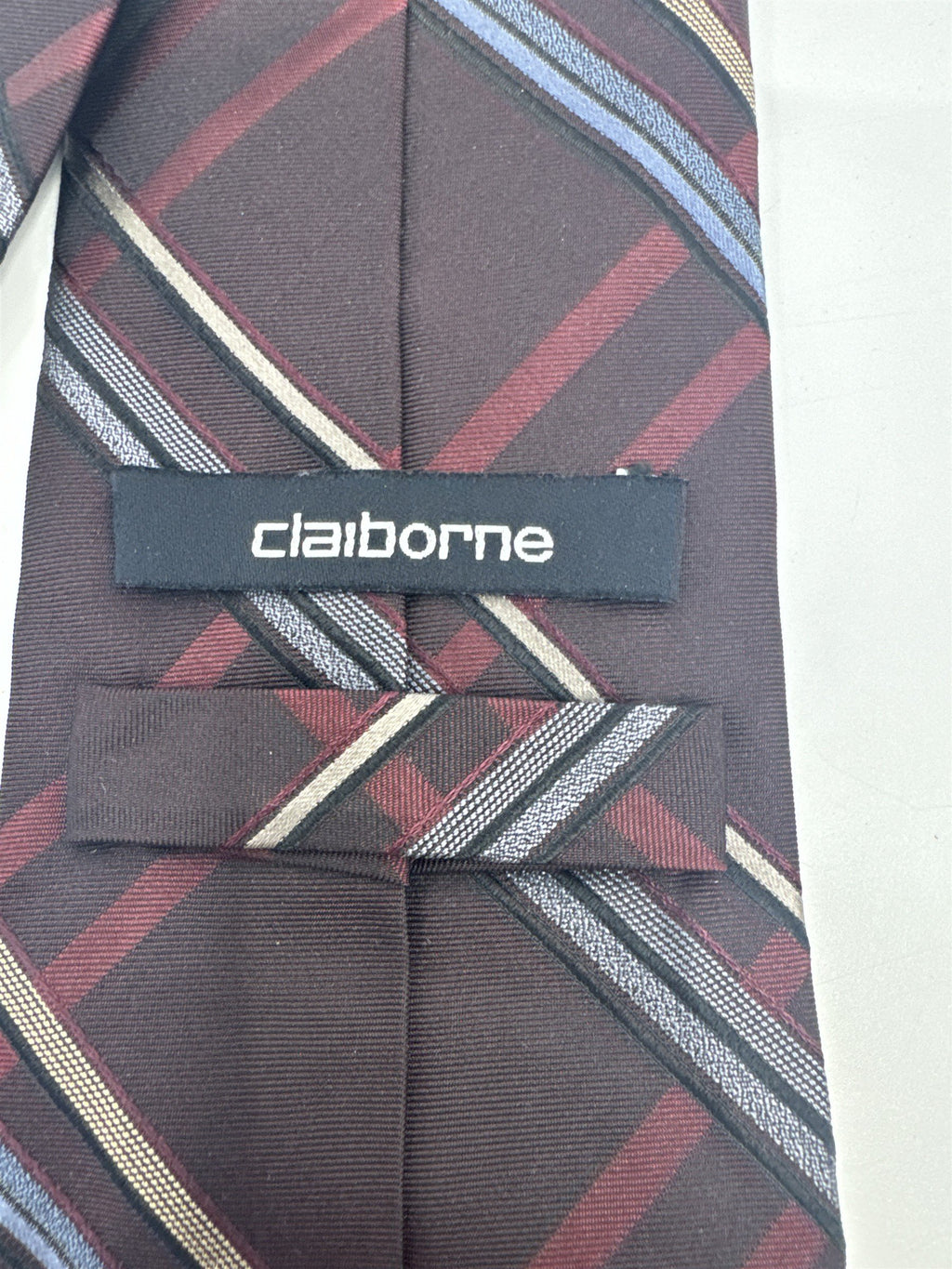 Claiborne Maroon, Gold And Grey Plaid Men's Neck Tie