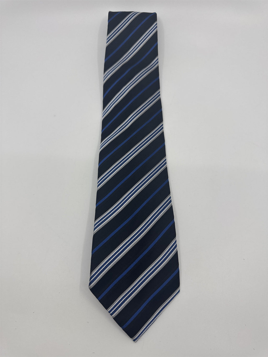 Blue, Black And Silver Striped Geoffrey Beene Men's Neck Tie W/ Tags