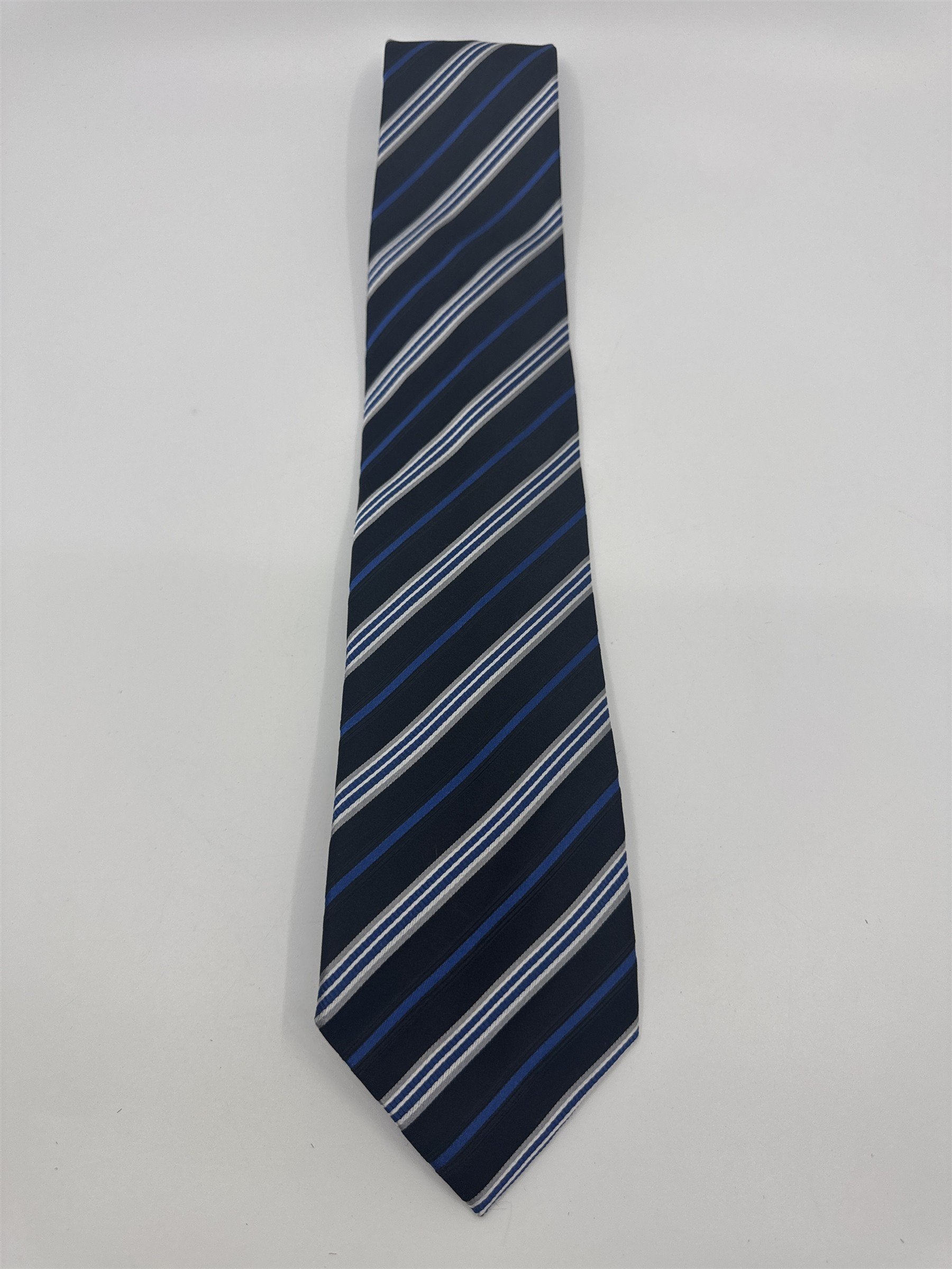Blue, Black And Silver Striped Geoffrey Beene Men's Neck Tie W/ Tags