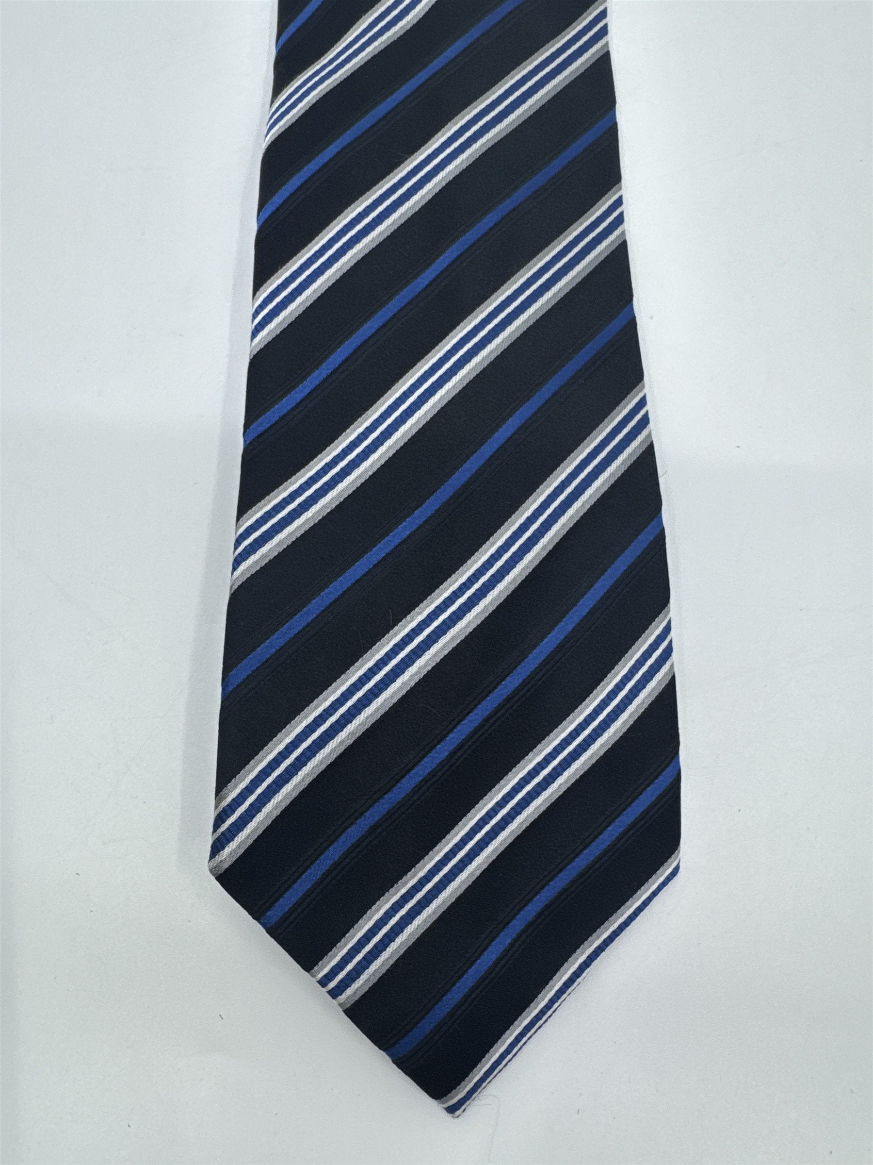 Blue, Black And Silver Striped Geoffrey Beene Men's Neck Tie W/ Tags