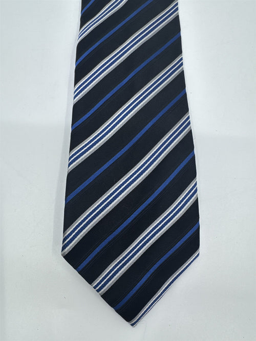 Blue, Black And Silver Striped Geoffrey Beene Men's Neck Tie W/ Tags