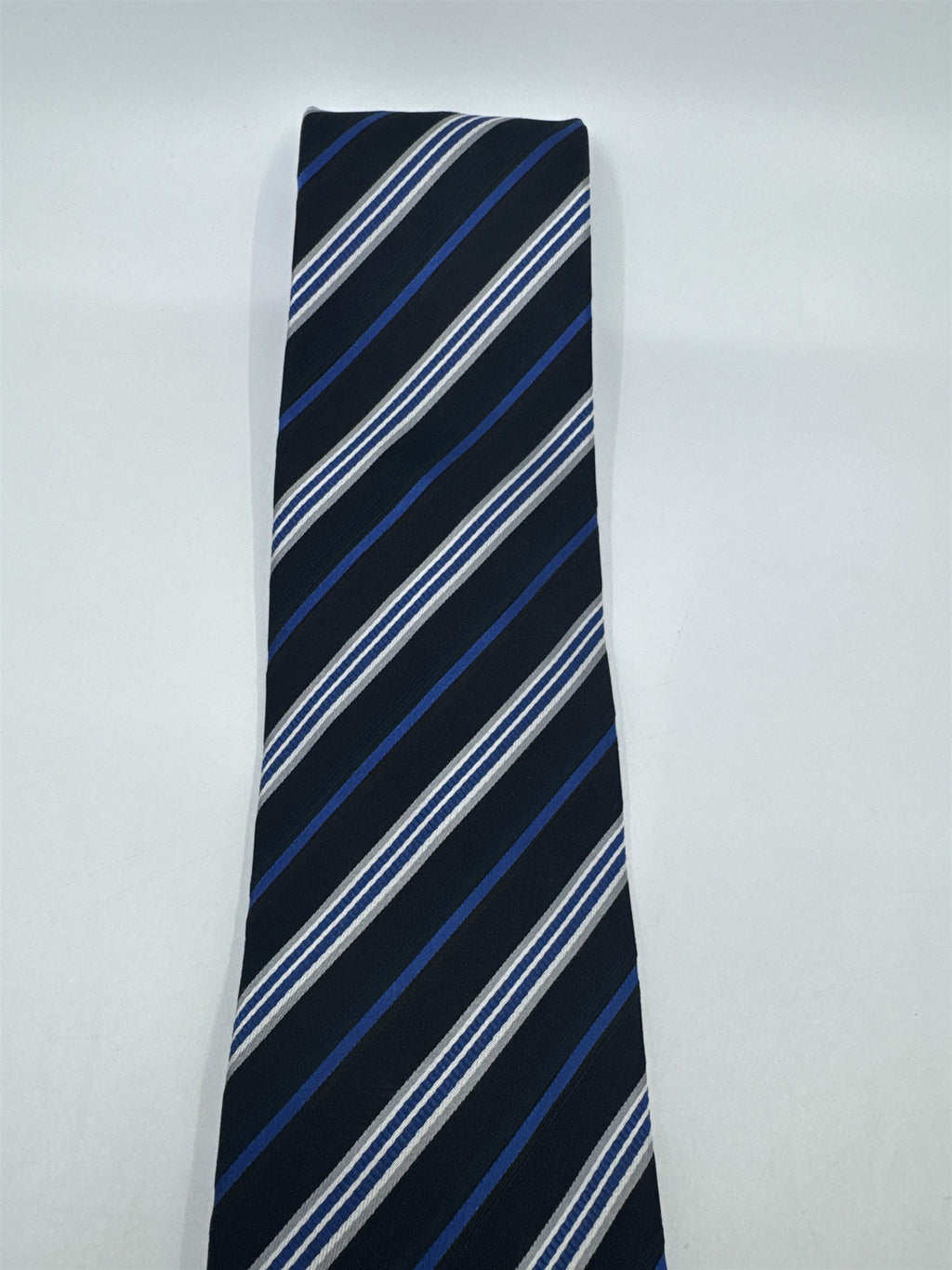 Blue, Black And Silver Striped Geoffrey Beene Men's Neck Tie W/ Tags