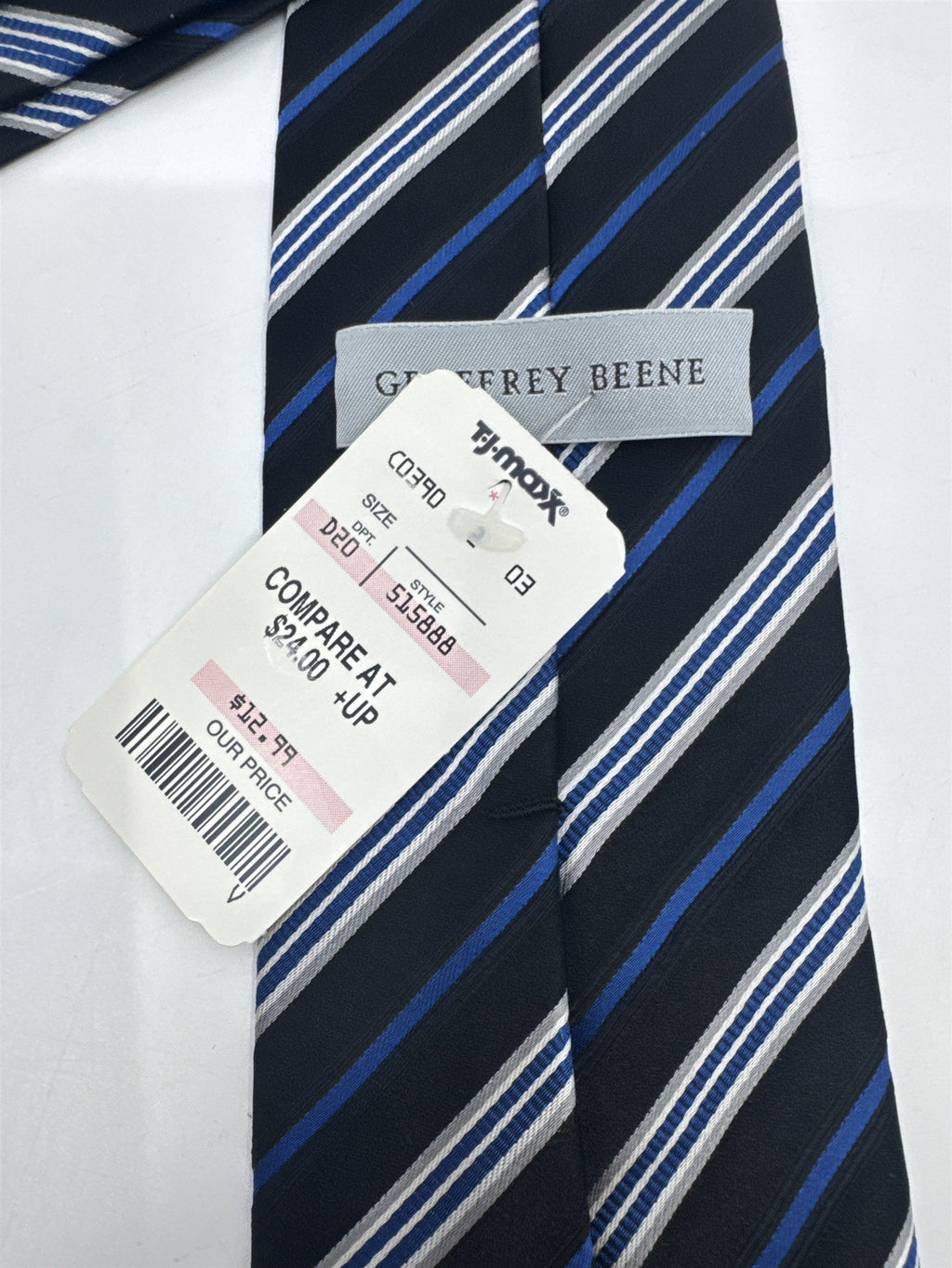 Blue, Black And Silver Striped Geoffrey Beene Men's Neck Tie W/ Tags
