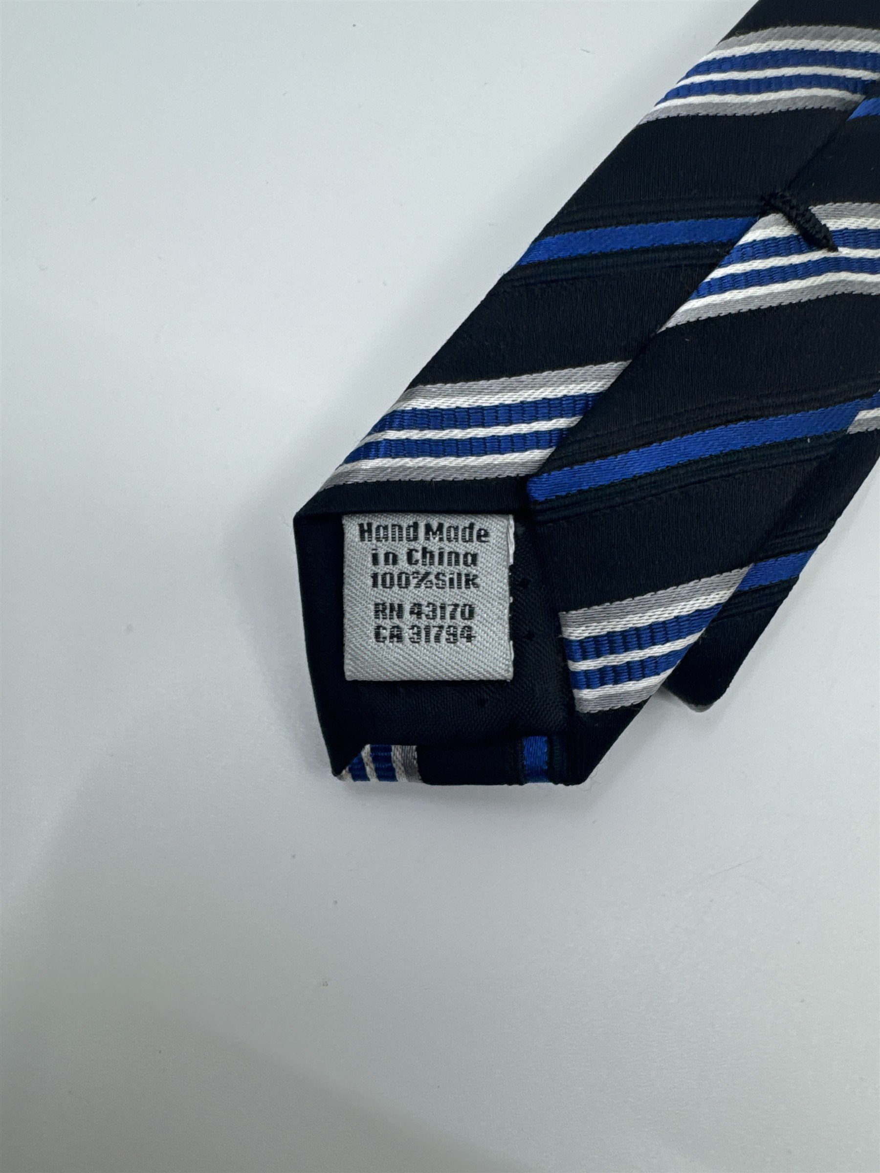 Blue, Black And Silver Striped Geoffrey Beene Men's Neck Tie W/ Tags