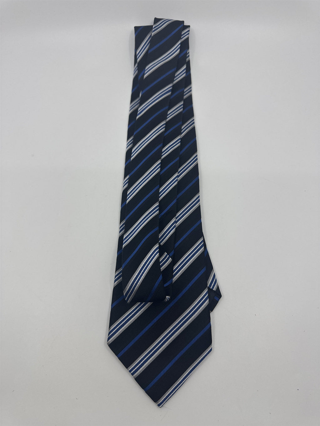 Blue, Black And Silver Striped Geoffrey Beene Men's Neck Tie W/ Tags