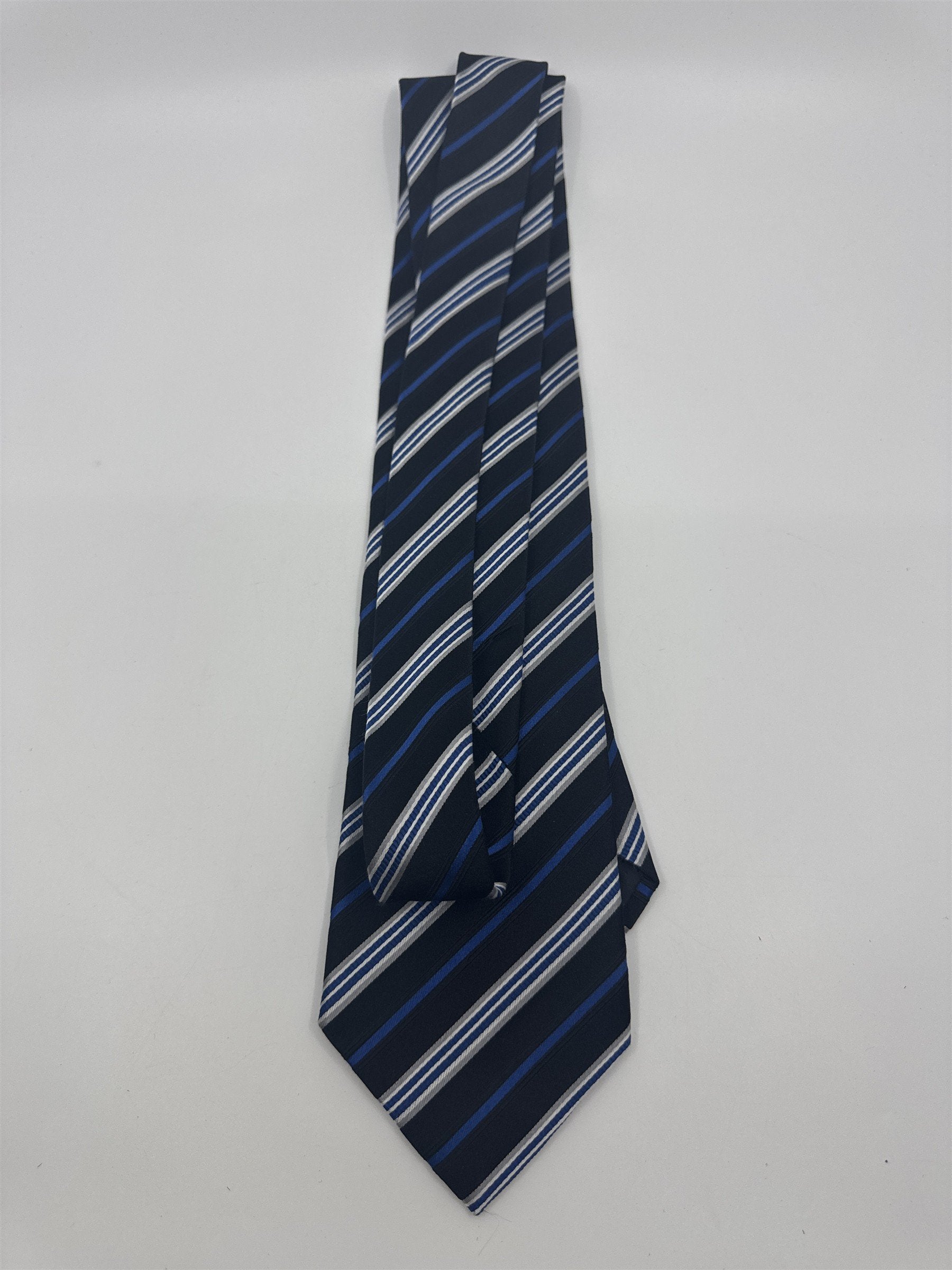 Blue, Black And Silver Striped Geoffrey Beene Men's Neck Tie W/ Tags