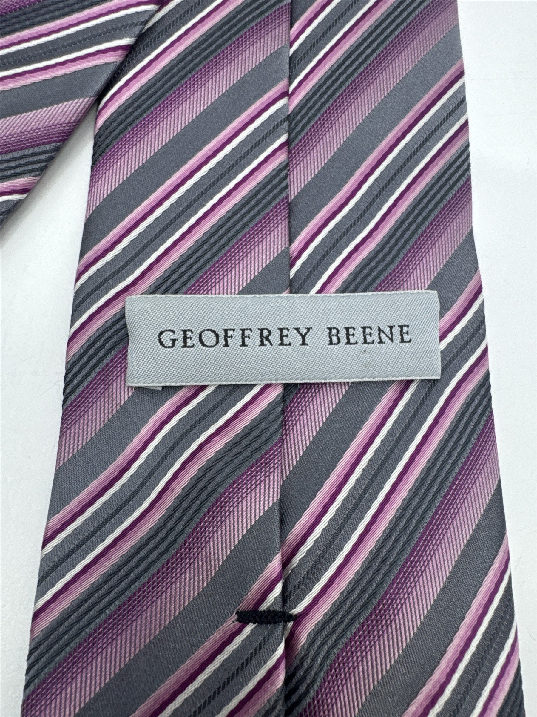 Pink And Silver Striped Geoffrey Beene Men's Neck Tie