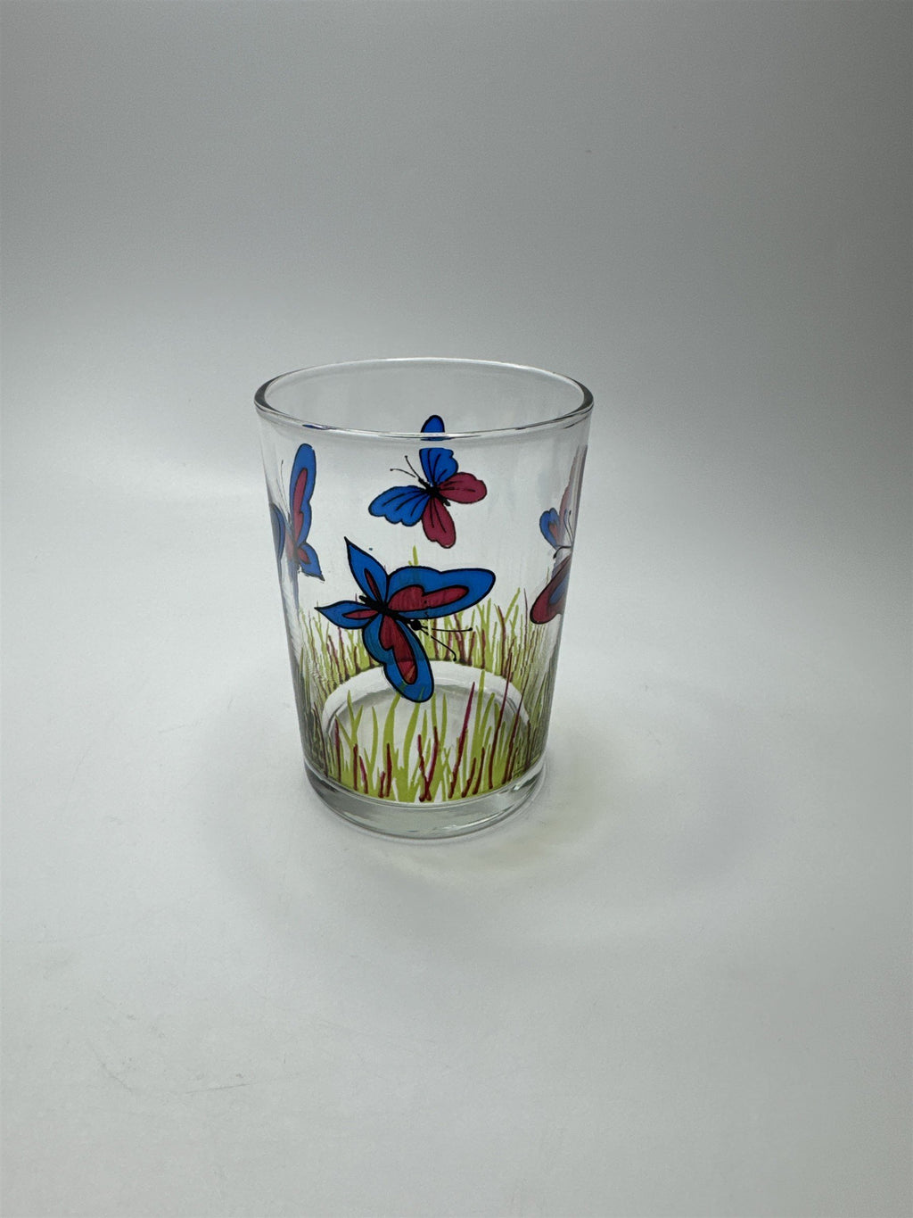 VINTAGE Libbey Juice Glass Butterflies & Grass Pattern Mid Century Modern