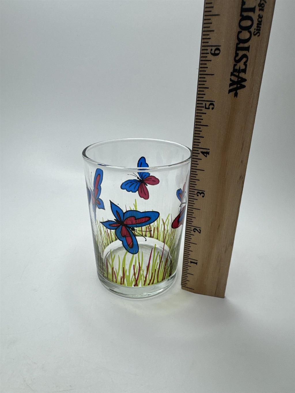 VINTAGE Libbey Juice Glass Butterflies & Grass Pattern Mid Century Modern