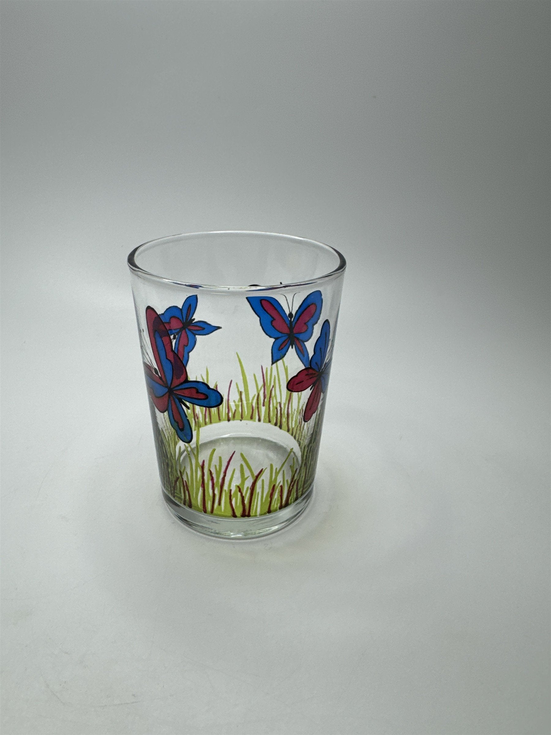 VINTAGE Libbey Juice Glass Butterflies & Grass Pattern Mid Century Modern