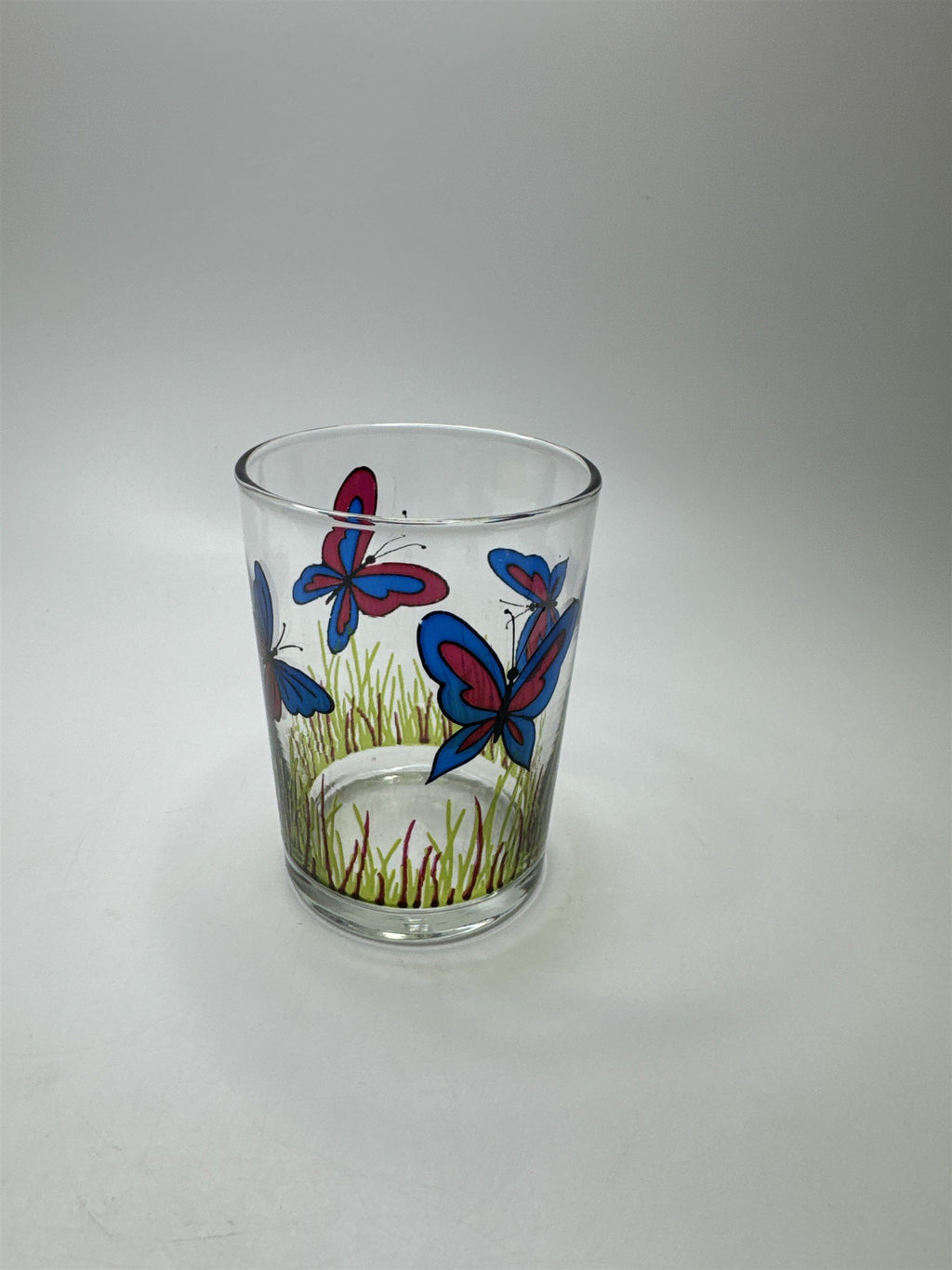 VINTAGE Libbey Juice Glass Butterflies & Grass Pattern Mid Century Modern