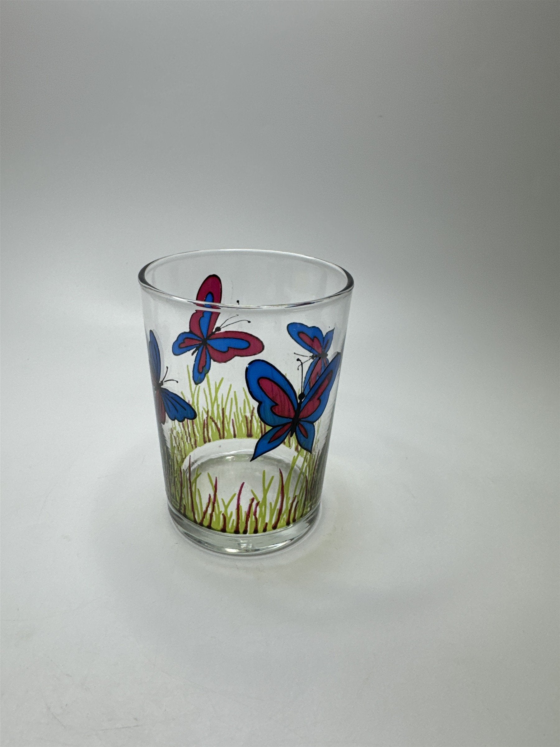 VINTAGE Libbey Juice Glass Butterflies & Grass Pattern Mid Century Modern