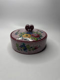 Vintage Handmade Italian Pink Marbled Floral Covered Jewelry Trinket Dish Heart