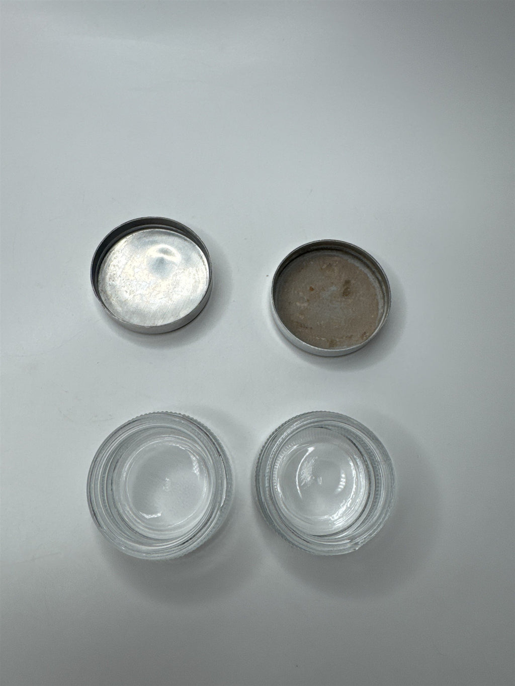Vintage Glass Vanity Powder Jar Clear Ribbed Floral Metal Lid Set of 2 Art Deco