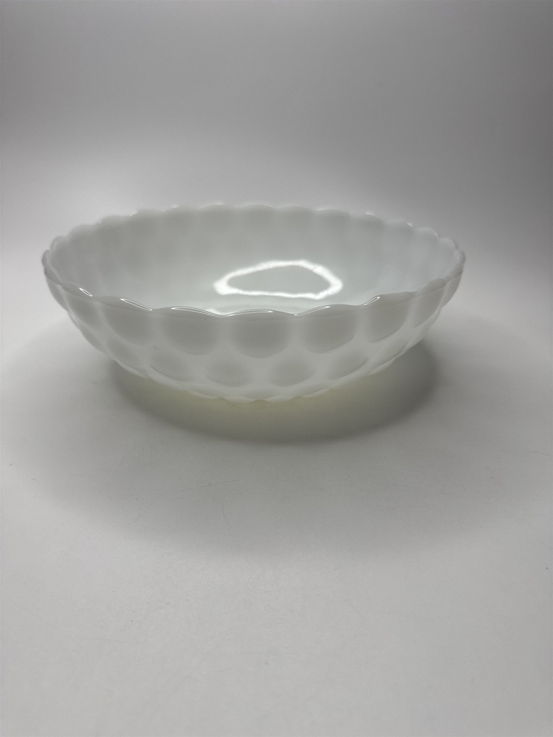 Vtg Anchor Hocking Milk Glass Serving Dish Bubble Bulls Eye Bowl 8" Fruit Bowl