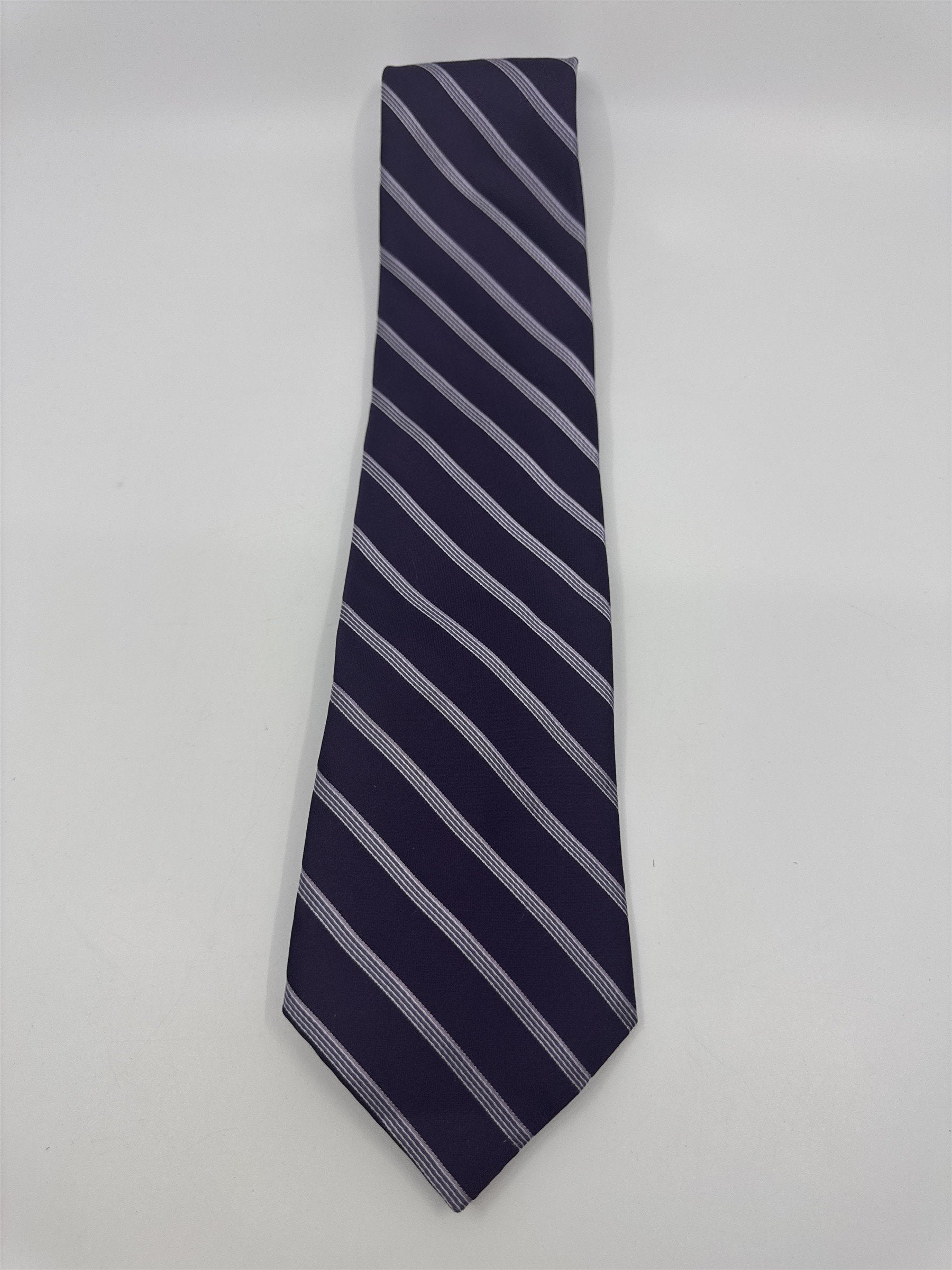 Donna Karan New York Purple Men's Neck Tie W/ Silver/White Stripes