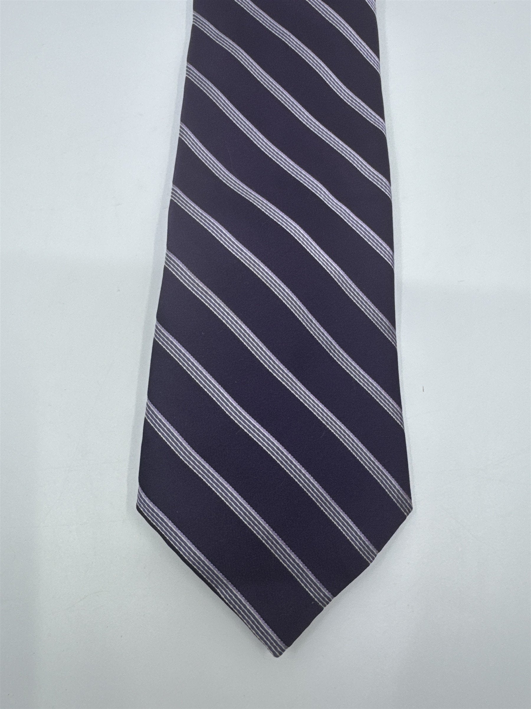 Donna Karan New York Purple Men's Neck Tie W/ Silver/White Stripes