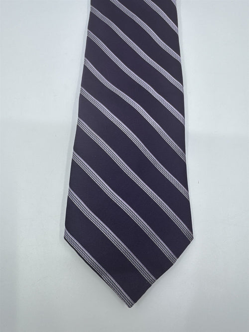 Donna Karan New York Purple Men's Neck Tie W/ Silver/White Stripes