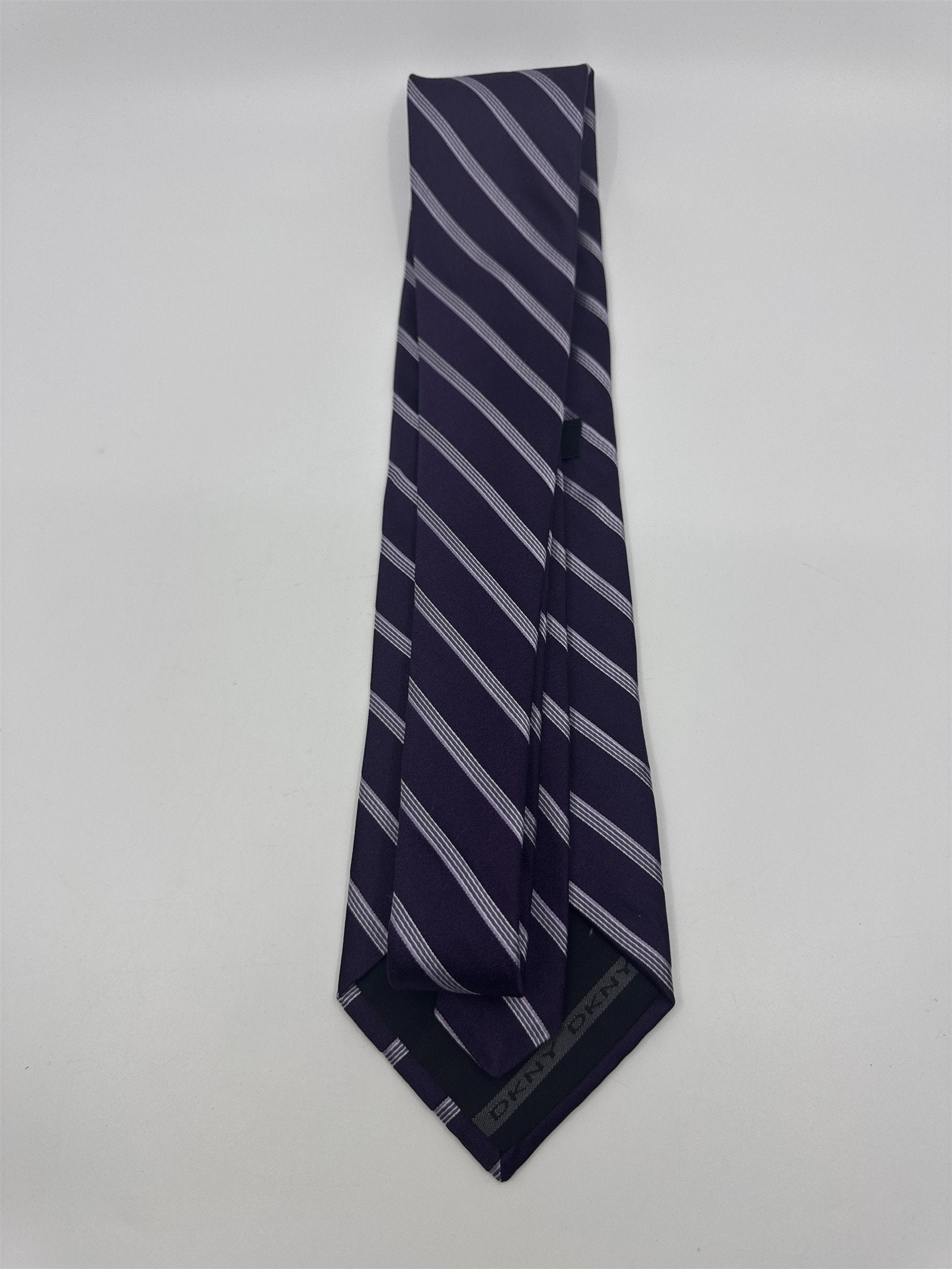 Donna Karan New York Purple Men's Neck Tie W/ Silver/White Stripes