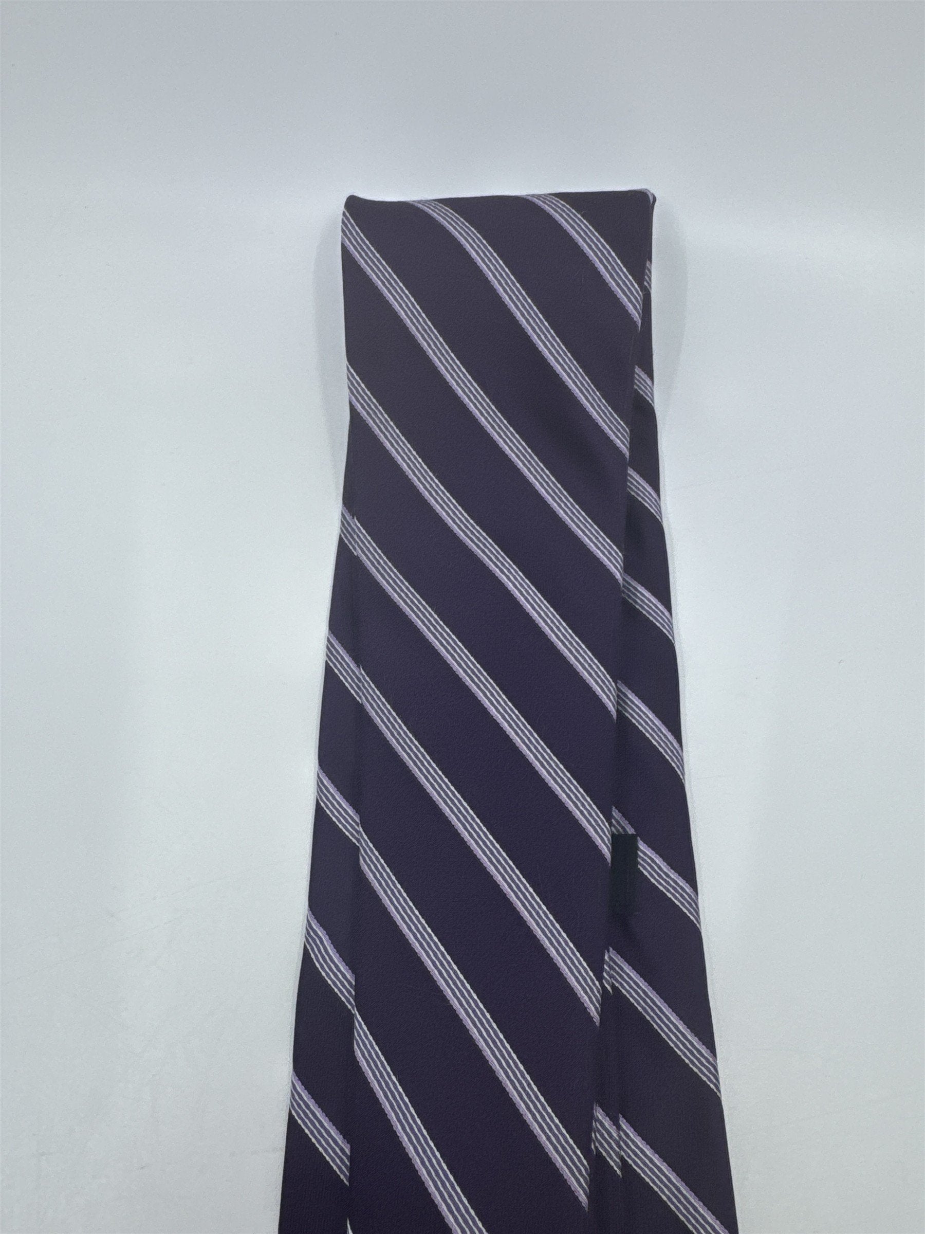 Donna Karan New York Purple Men's Neck Tie W/ Silver/White Stripes