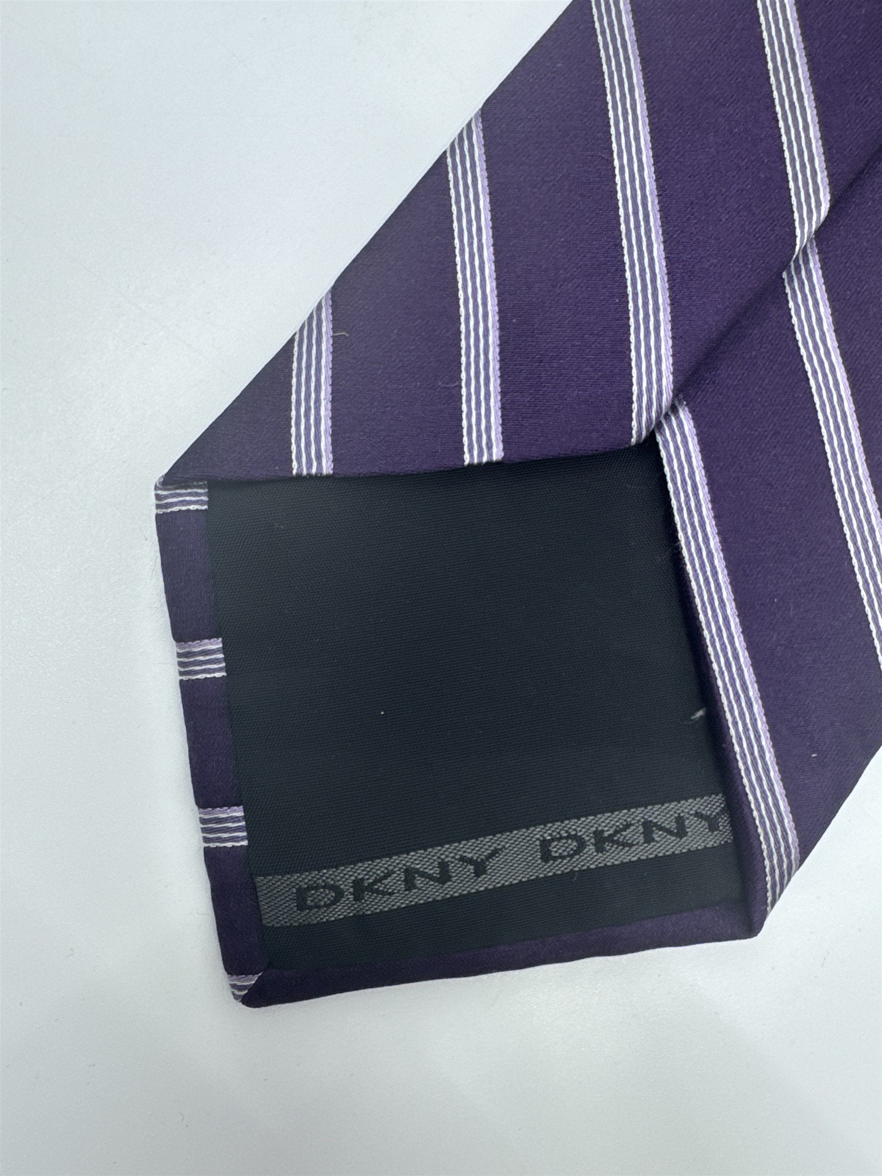 Donna Karan New York Purple Men's Neck Tie W/ Silver/White Stripes