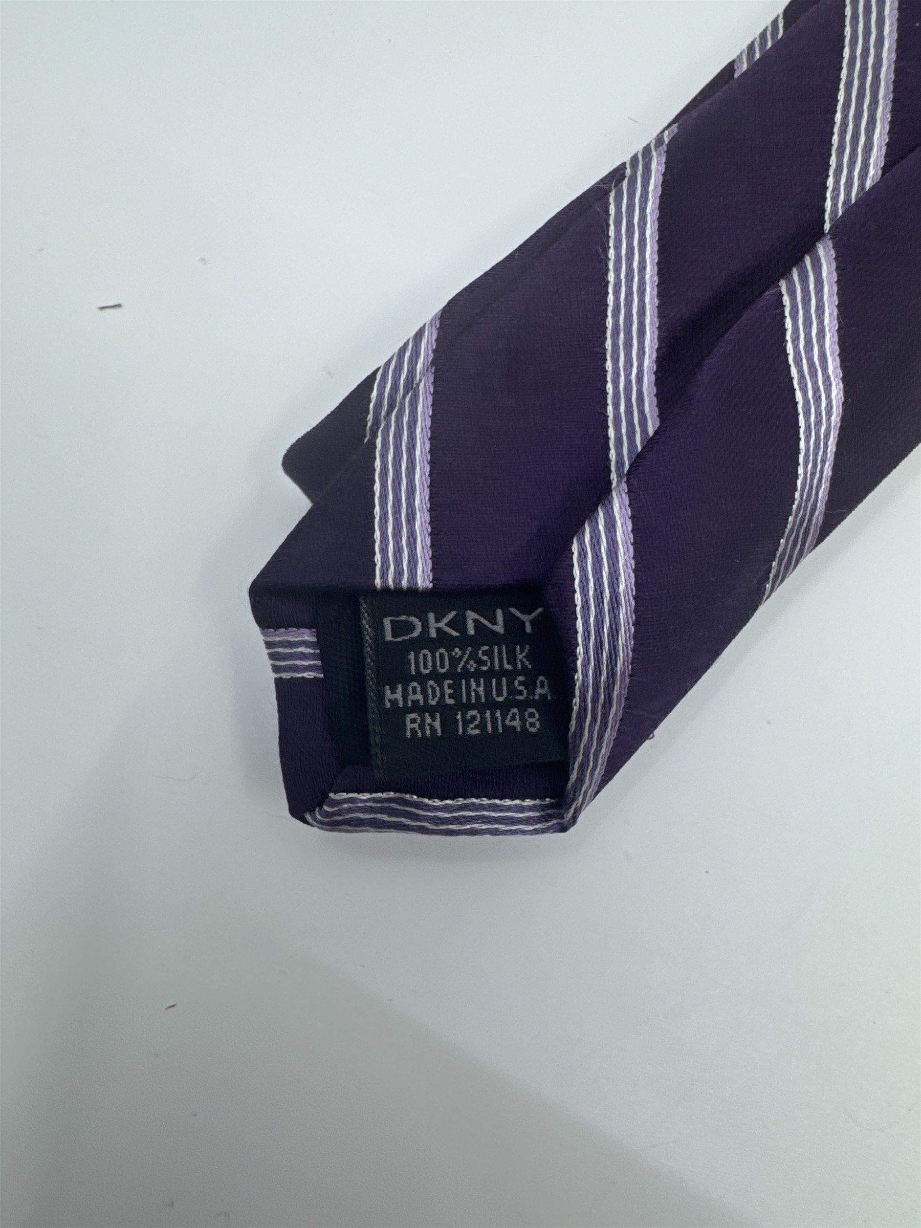 Donna Karan New York Purple Men's Neck Tie W/ Silver/White Stripes