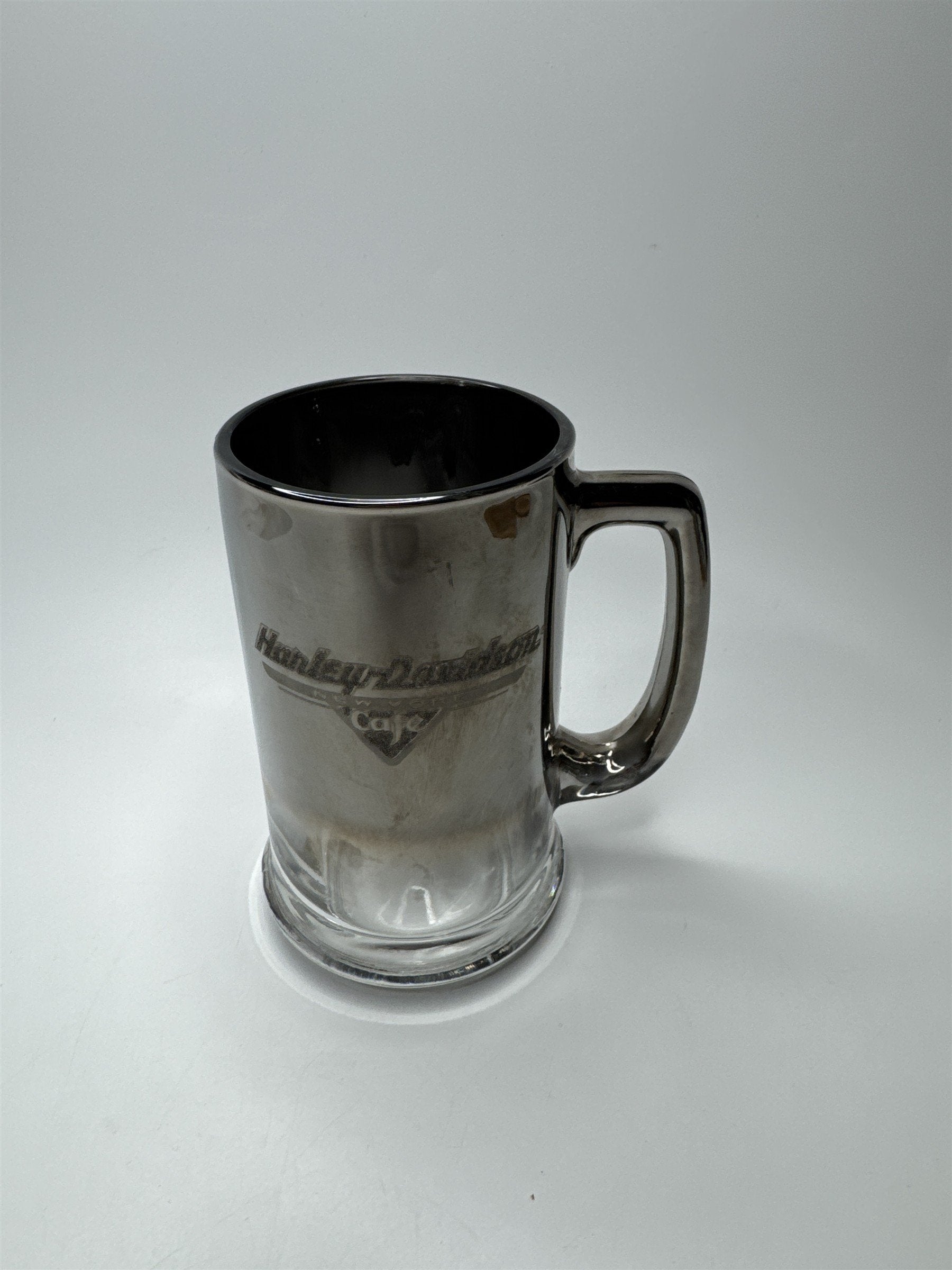Harley Davidson New York Cafe Beer Mug Etched Mirrored Chrome Handled 12oz Stein